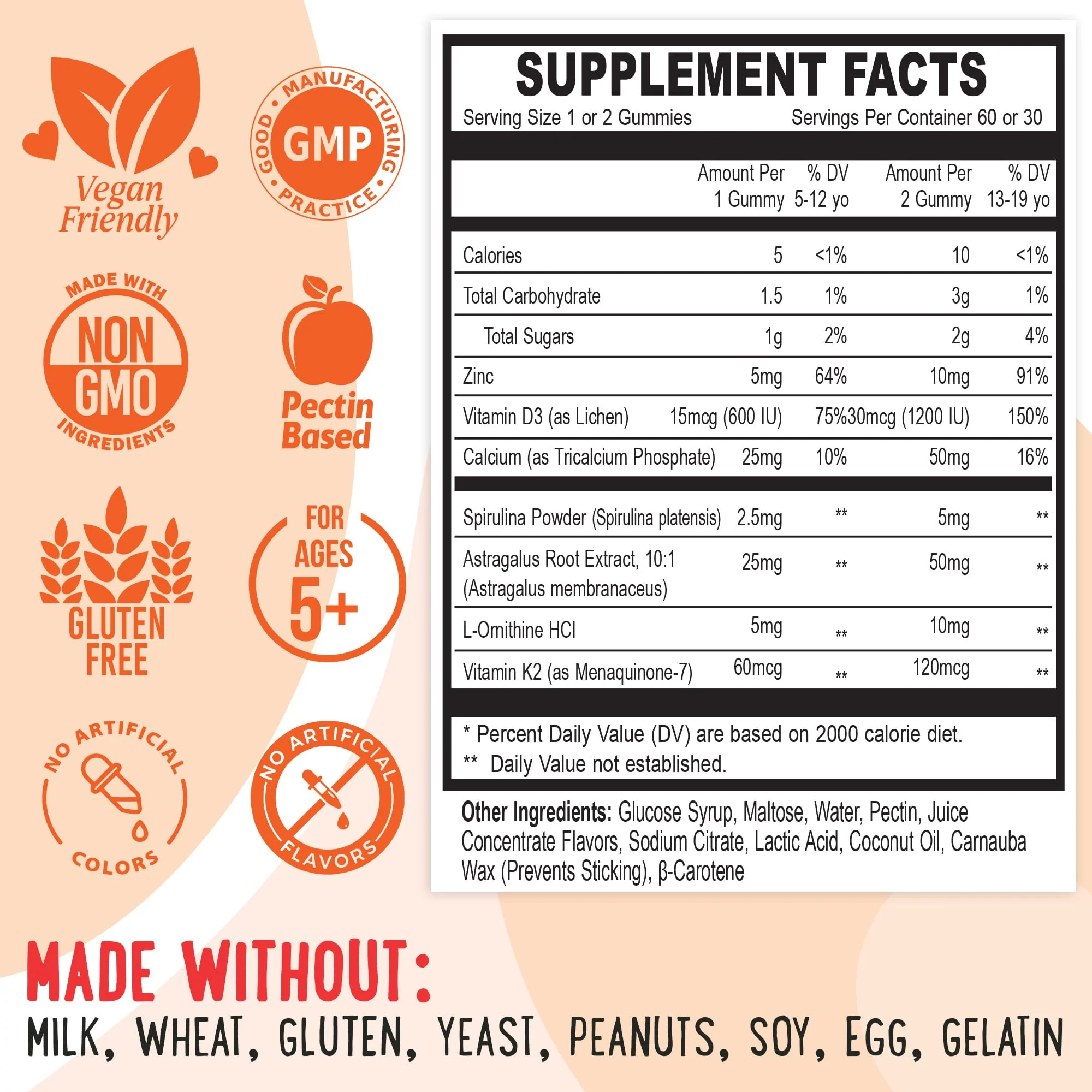 OH MY CHEWY Growth Increase Vitamin Gummies – Growth & Bone Support for Kids & Teens (Calcium, Vitamin D3, K2) Peach & Mango 60 CT - Image 6