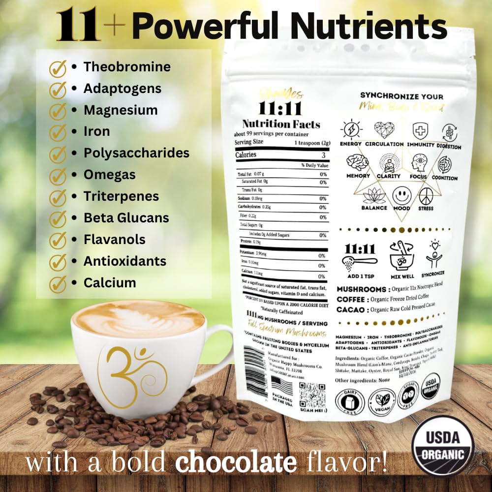 OhmYes 11 Mushroom Coffee + Cacao – Organic Nootropic Superfood Blend (7 oz) - Image 2