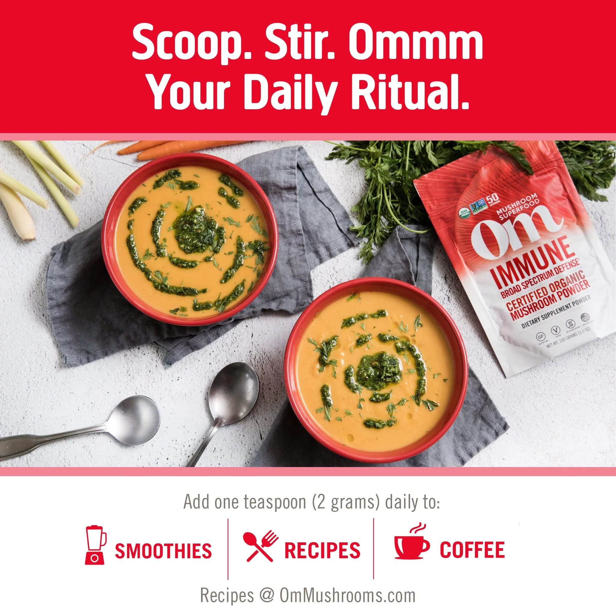 OM Mushroom Superfood Immune Blend Powder – 7.05 oz (100 Servings) Reishi & Turkey Tail - Image 5