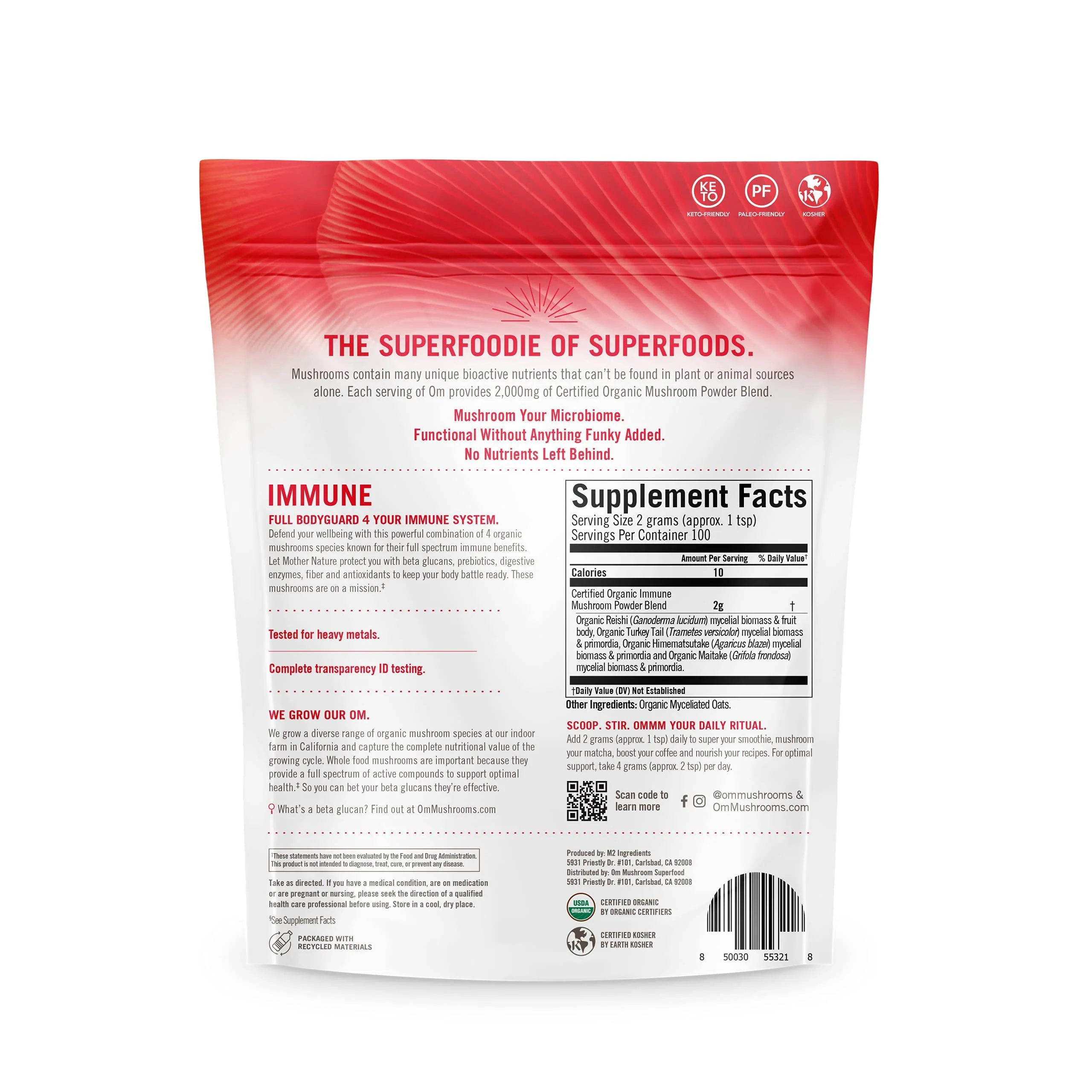 OM Mushroom Superfood Immune Blend Powder – 7.05 oz (100 Servings) Reishi & Turkey Tail - Image 7