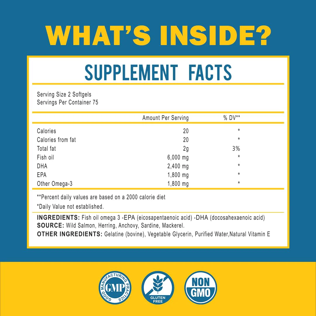 Omega-3 Fish Oil with Maximum EPA/DHA – Brain, Liver, Heart & Immunity | Made in USA | 150 Softgels - Image 2