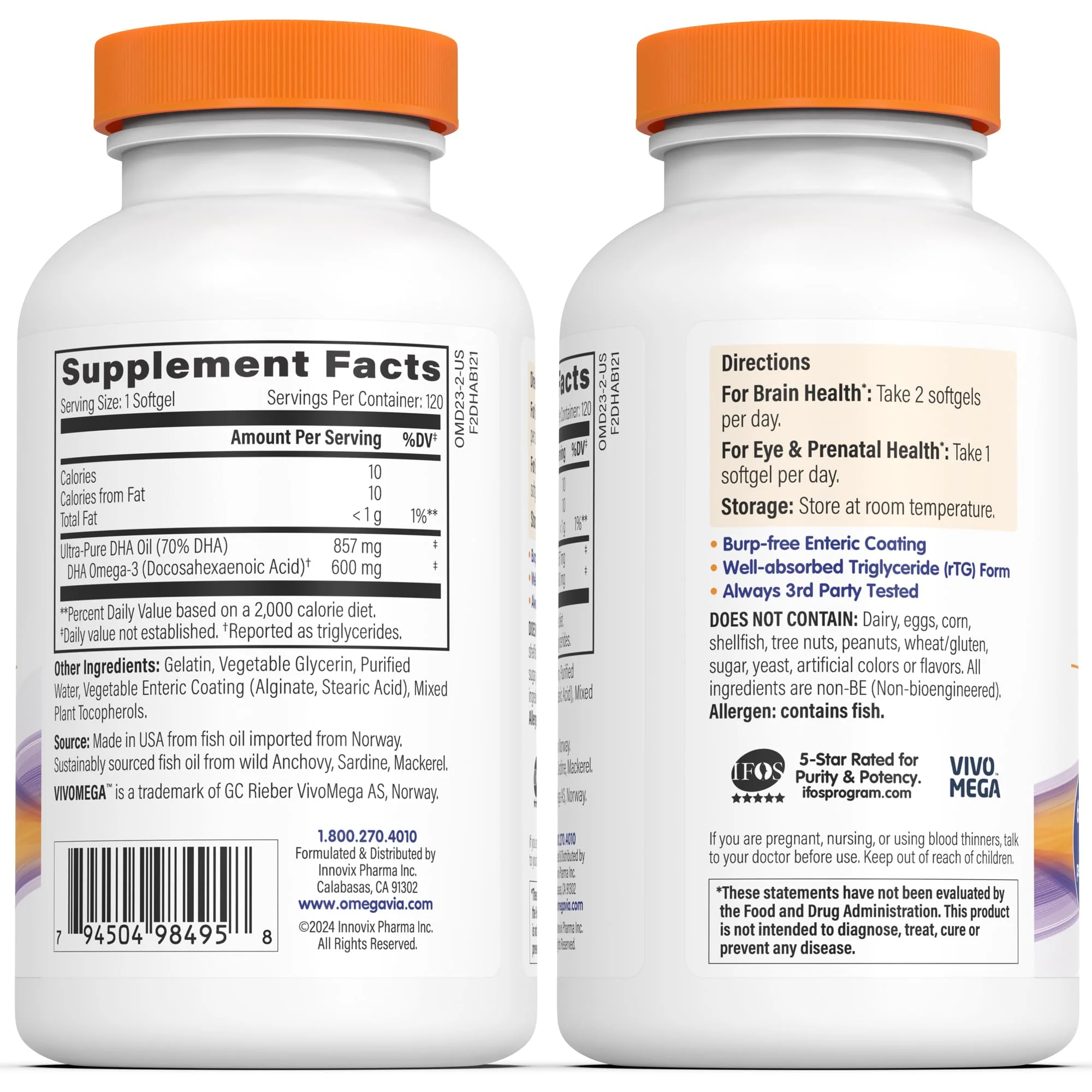OmegaVia DHA 600 mg – Ultra Pure DHA for Brain & Eyes, Burpless, IFOS Tested, 120 Softgels - Image 17