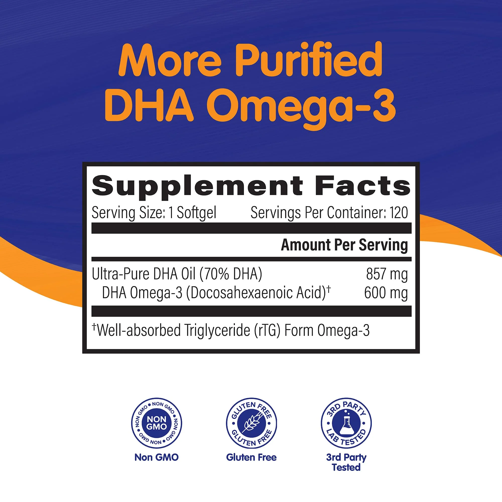 OmegaVia DHA 600 mg – Ultra Pure DHA for Brain & Eyes, Burpless, IFOS Tested, 120 Softgels - Image 4