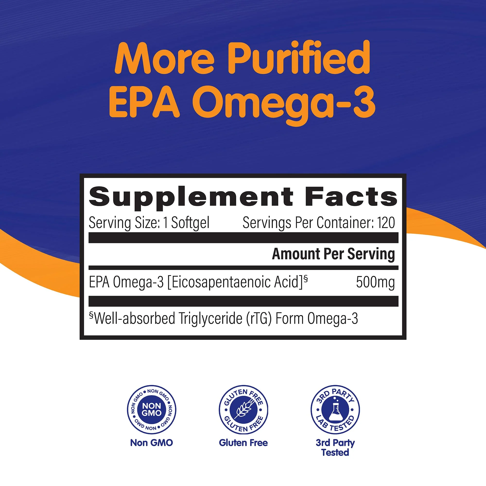 OmegaVia EPA 500 — Purified Omega-3 EPA (Triglyceride), Burpless Fish Oil, IFOS 5★, 120 Softgels - Image 3