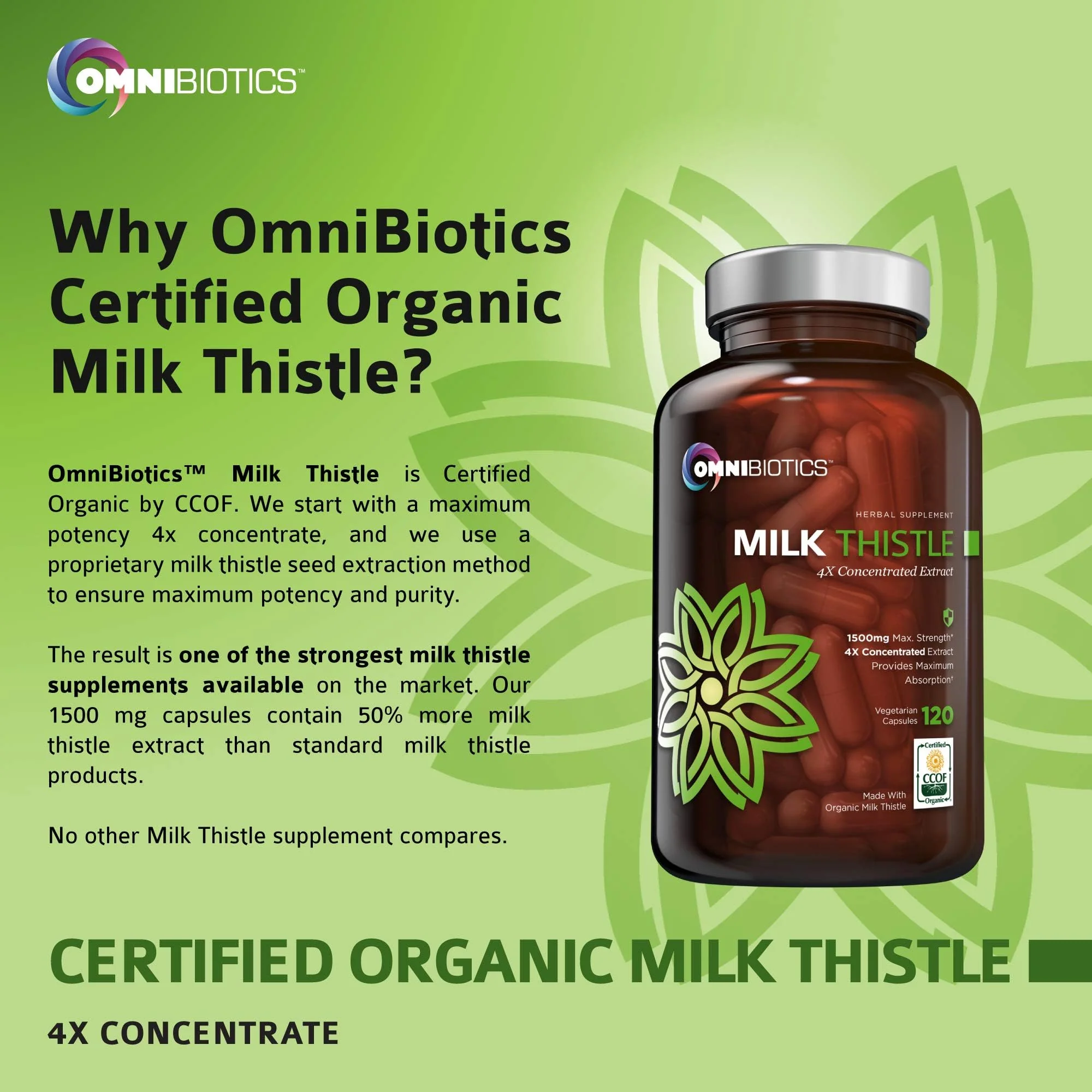 OmniBiotics Organic Milk Thistle 1500mg | 4X Concentrated Extract | 120 Vegan Capsules - Image 6