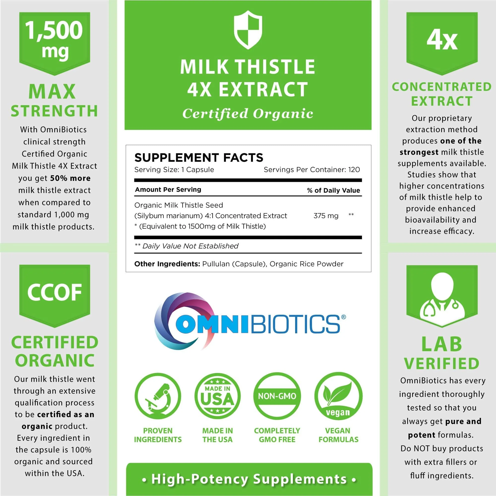OmniBiotics Organic Milk Thistle 1500mg | 4X Concentrated Extract | 120 Vegan Capsules - Image 9