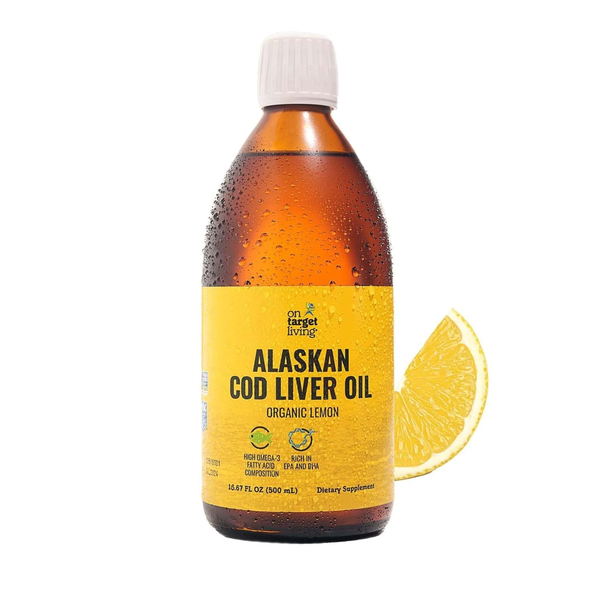 On Target Living Alaskan Cod Liver Oil – Organic Lemon 16.67 oz | Line Caught USA | Vitamin D | Omega-3 DHA/EPA | Non-GMO