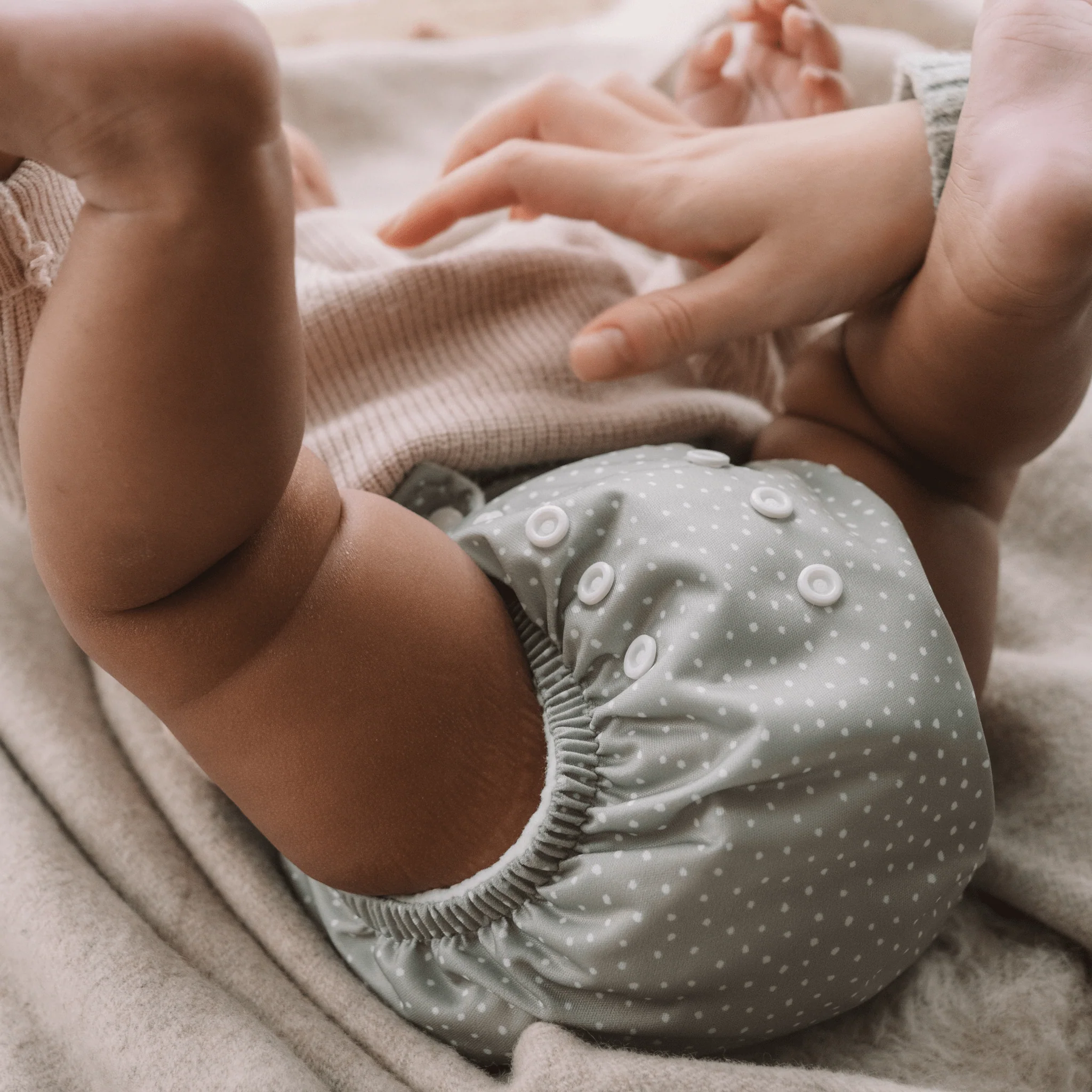 One Size All-In-One Reusable Cloth Nappy - Dottie - Sage - Image 3