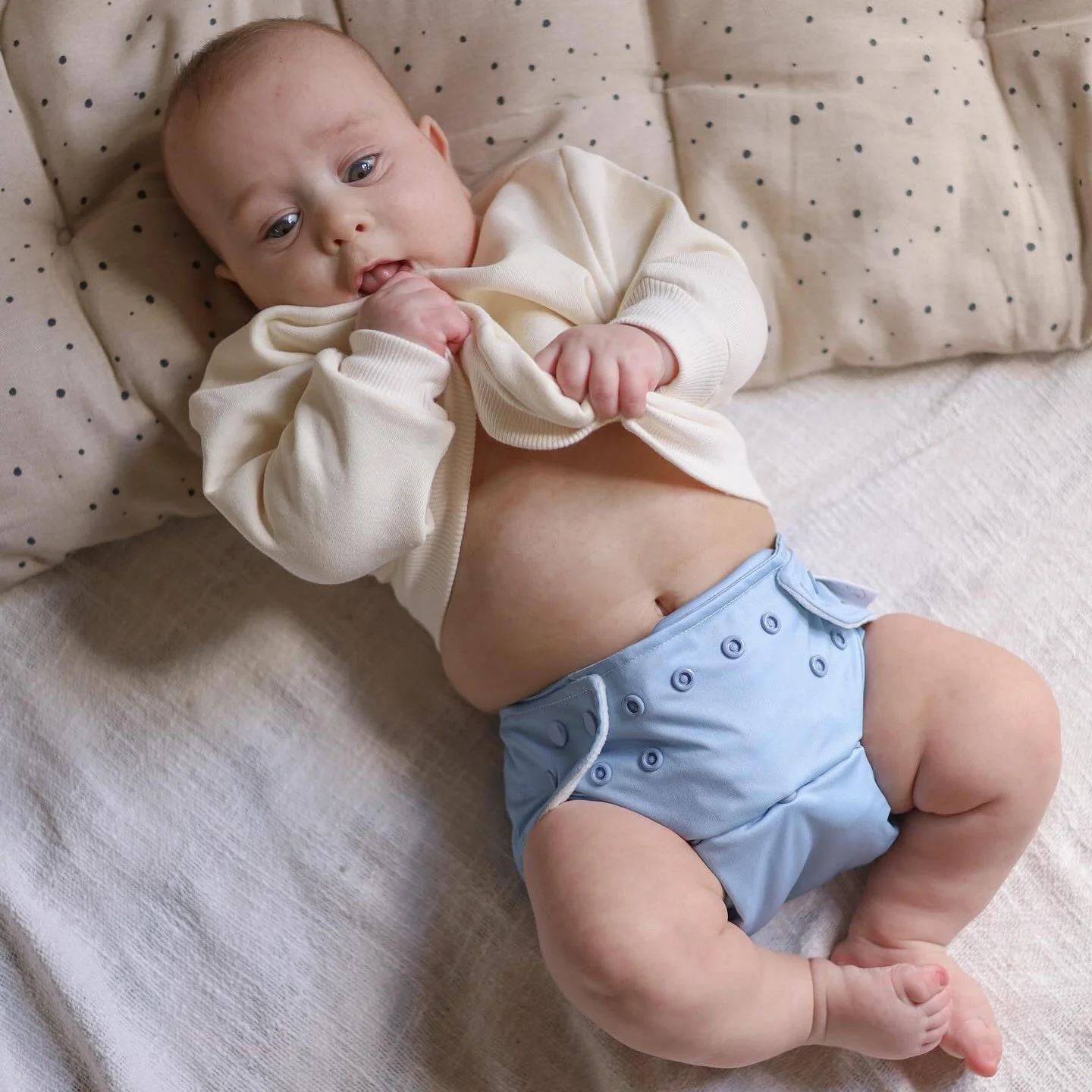 One Size All-In-One Reusable Cloth Nappy - Dusty Blue - Image 3