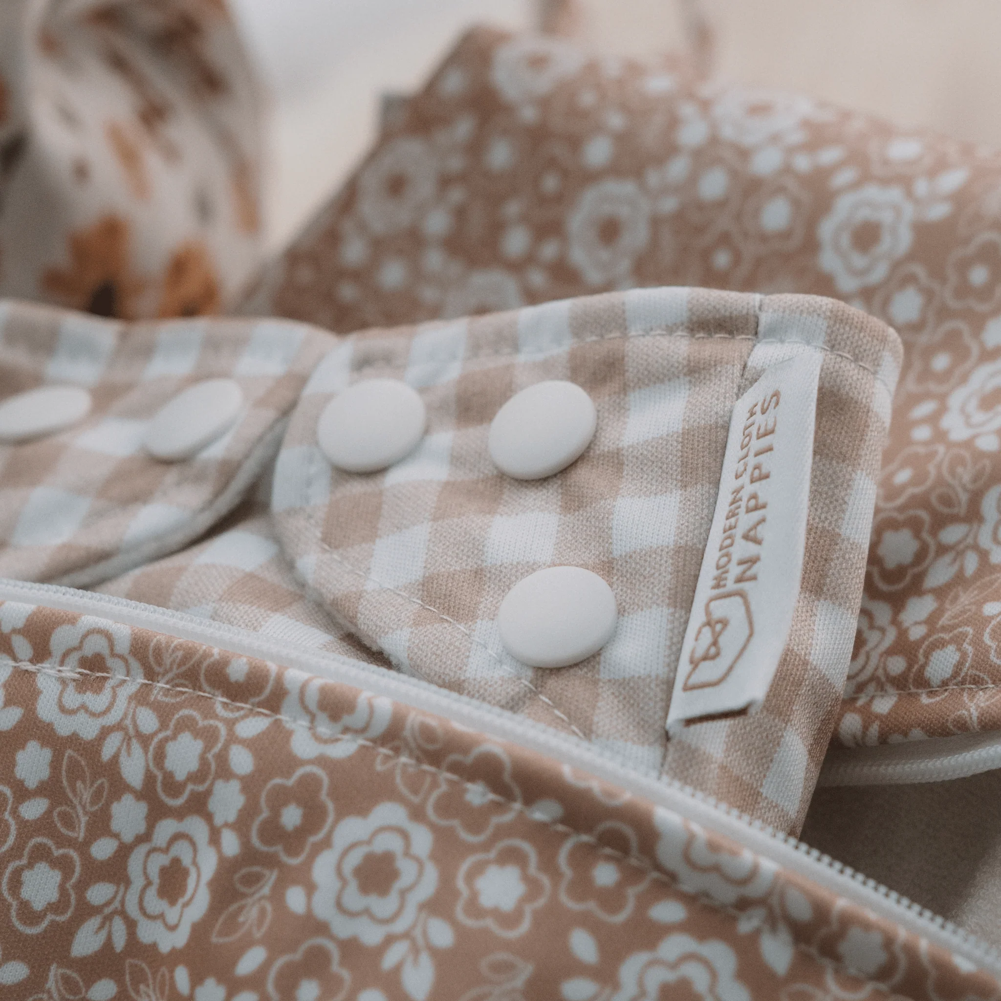 One Size All-In-One Reusable Cloth Nappy - Gingham Taupe - Image 6