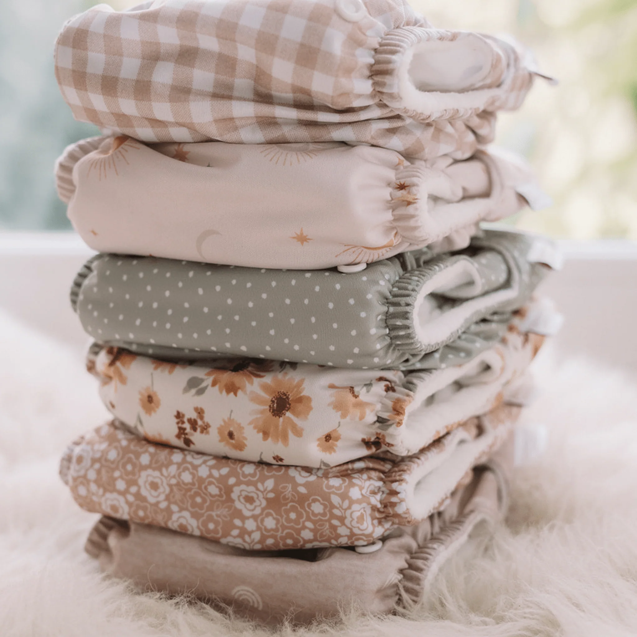 One Size All-In-One Reusable Cloth Nappy - Gingham Taupe - Image 7