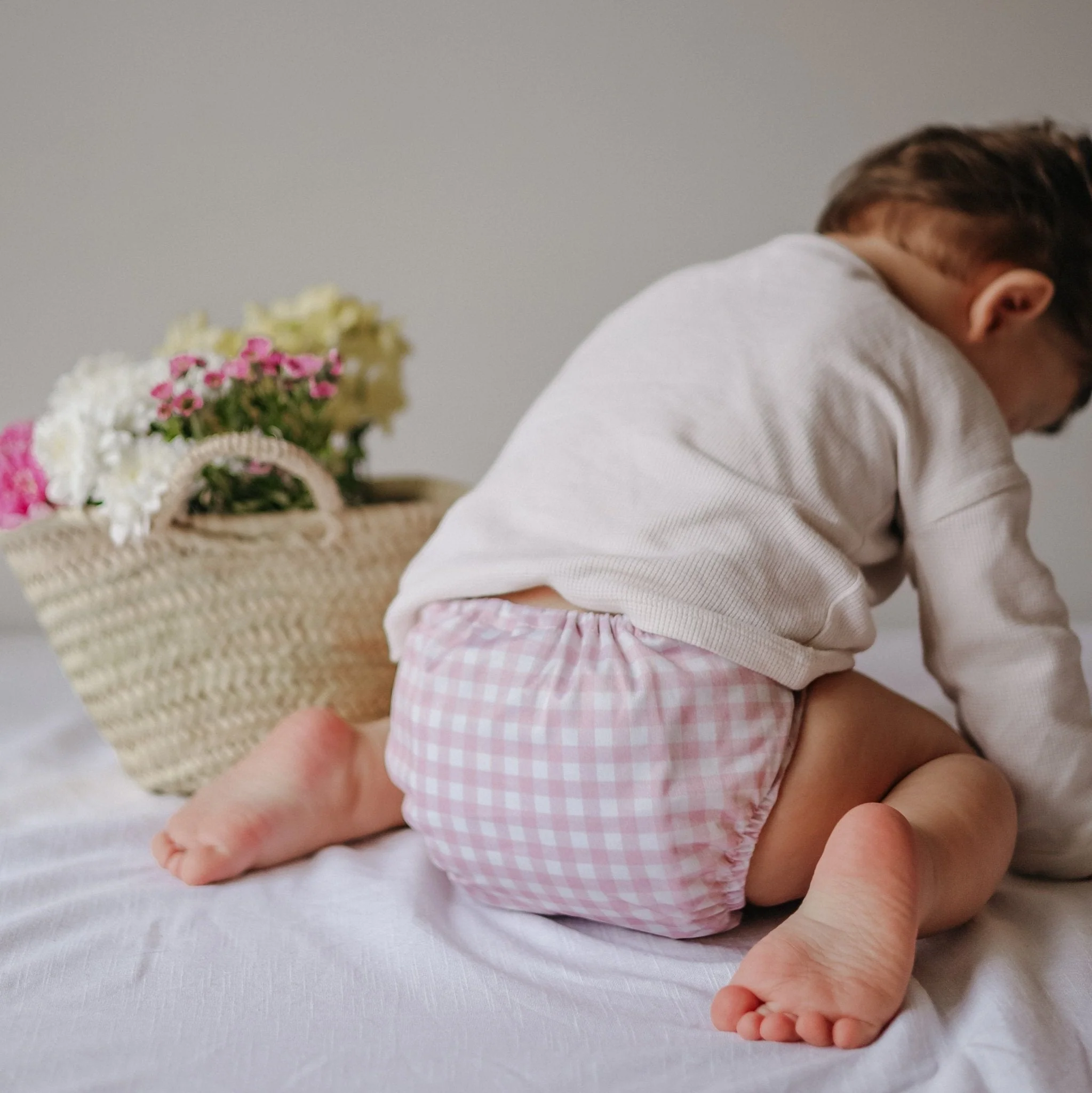 One Size All-In-One Reusable Cloth Nappy - Rose Gingham - Image 3