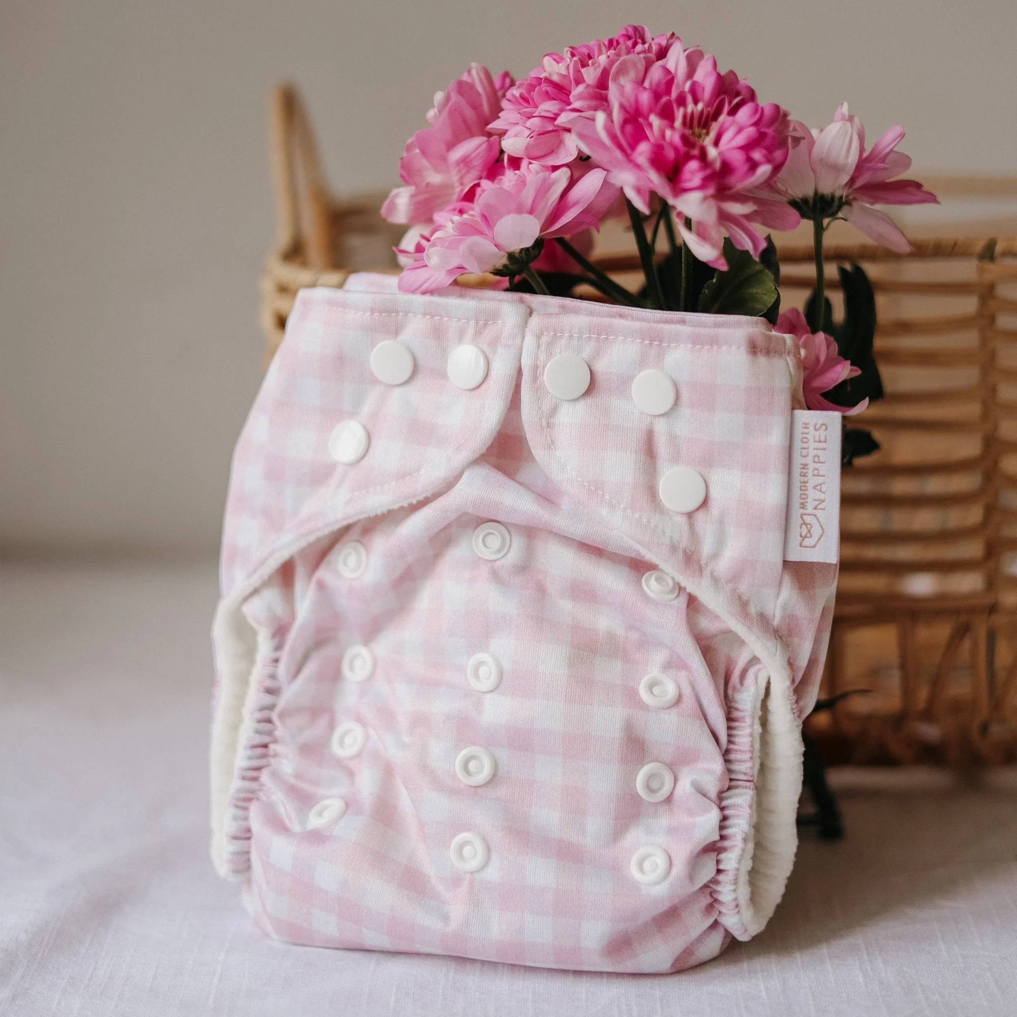 One Size All-In-One Reusable Cloth Nappy - Rose Gingham - Image 4