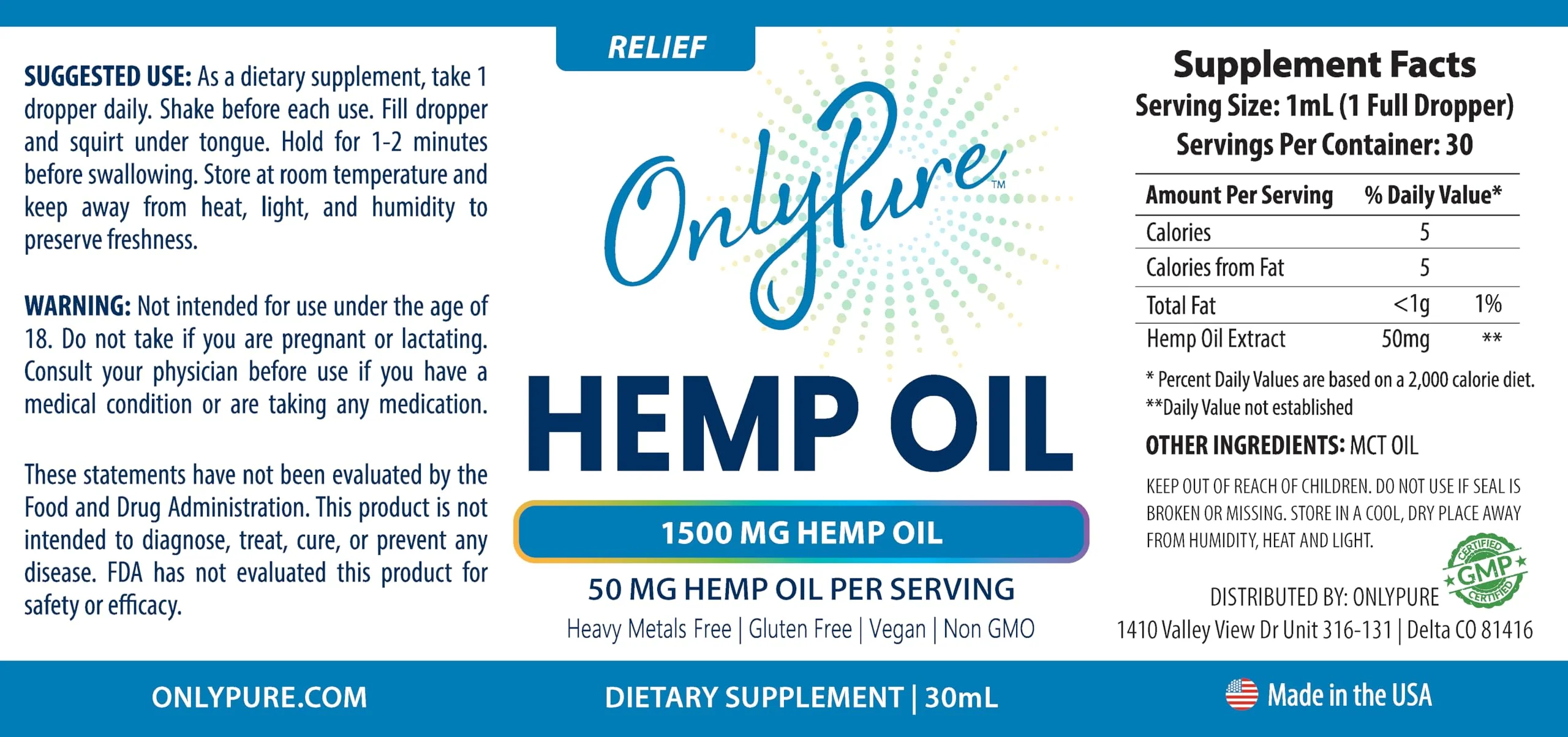 OnlyPure Relief Hemp Oil Drops – 1500 mg, 30 mL | Wellness, Sleep & Relaxation | All-Natural, MCT Oil, Non-GMO, Vegan - Image 7
