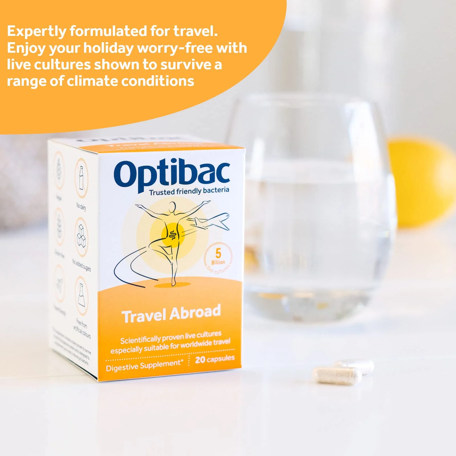 Optibac Probiotics for Travelling Abroad PMP UK 20 Vegetarian Capsules - Image 2