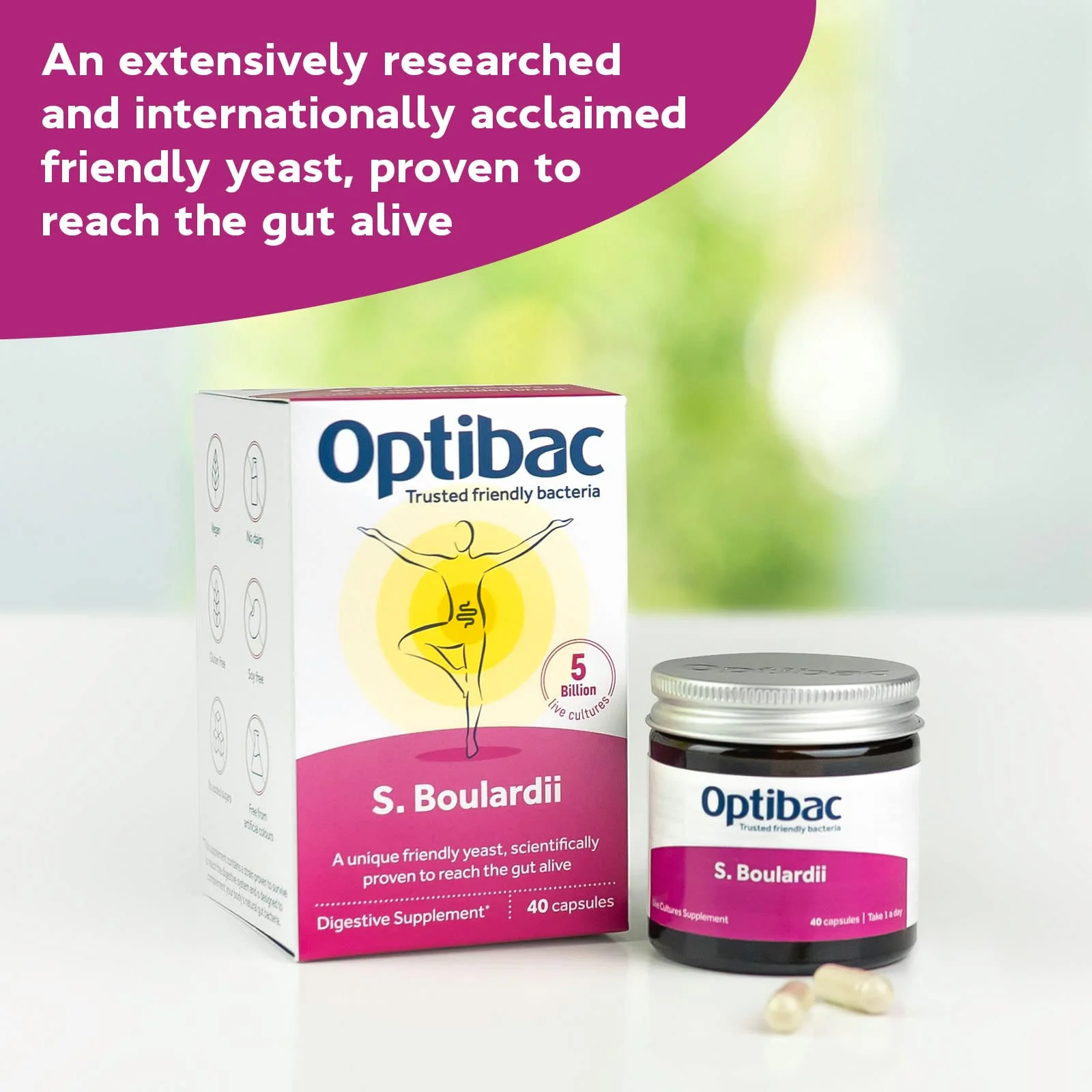 OptiBac Saccharomyces boulardii | 5 Billion Live Cultures | Vegan & Gluten Free | 80 Capsules - Image 2