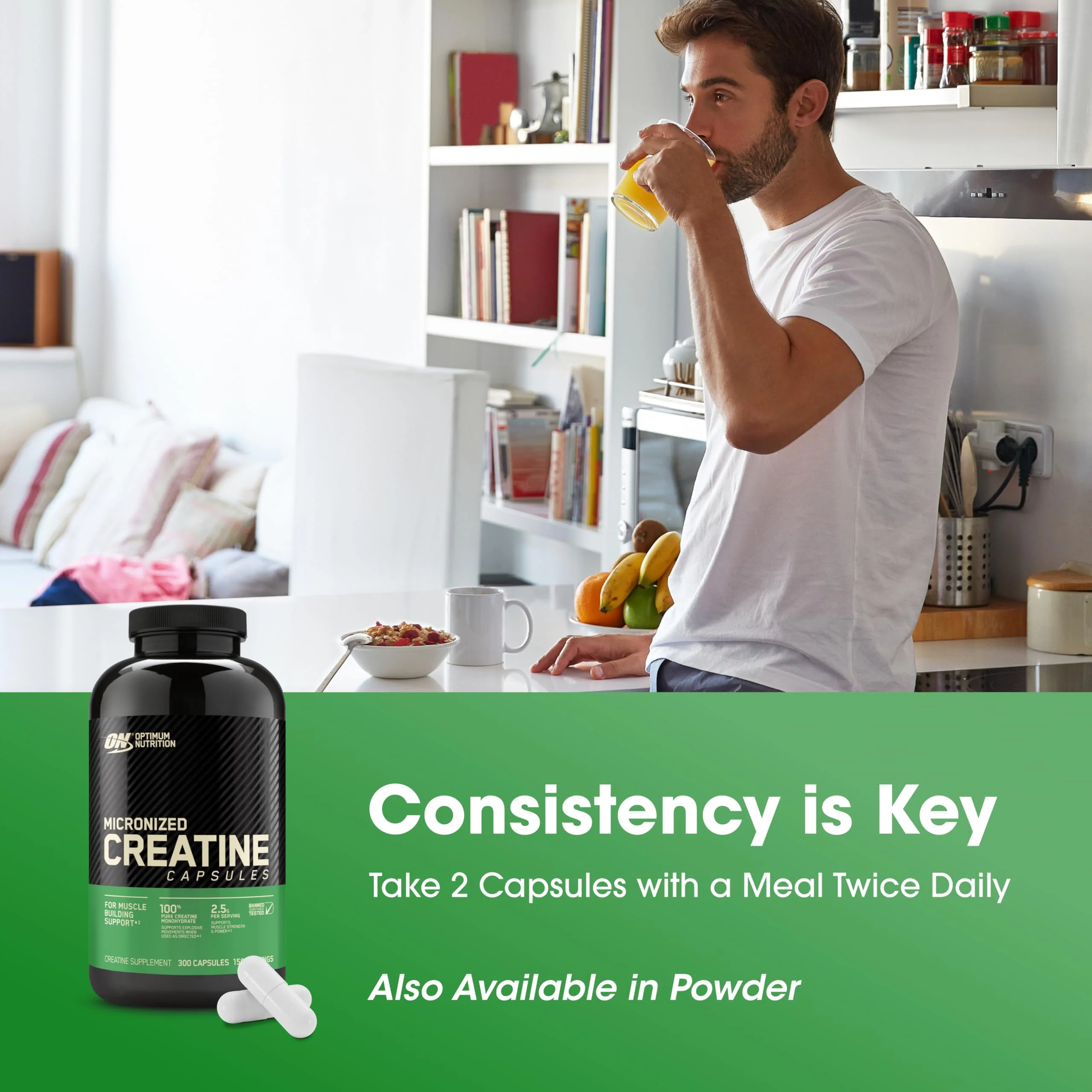 Optimum Nutrition Creatine 2500 Caps – 300 Capsules | 2,500 mg Creapure Monohydrate, Keto Friendly - Image 6