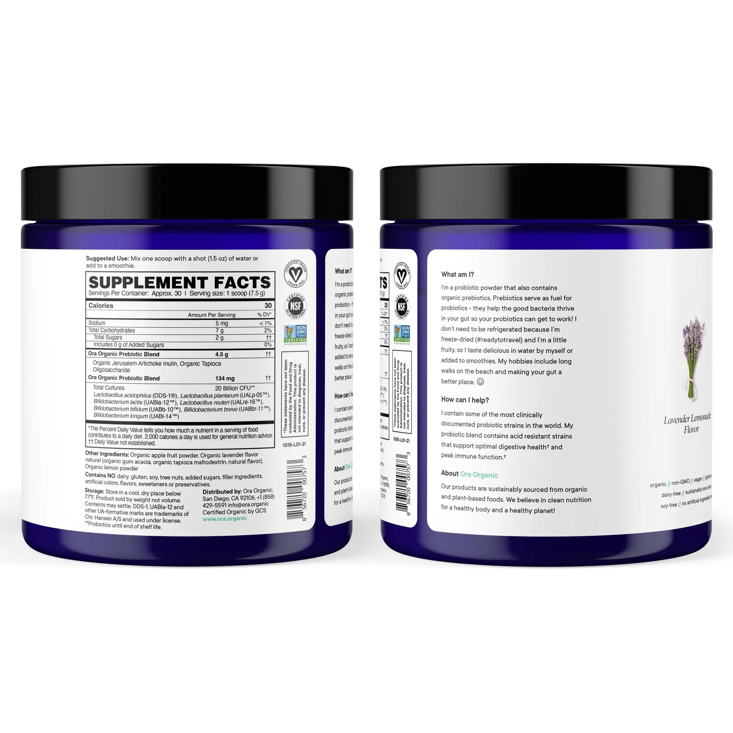 Ora Organic Prebiotic & Probiotic Powder – 20B CFU, 7 Strains, Lavender Lemonade, 30 Servings - Image 13