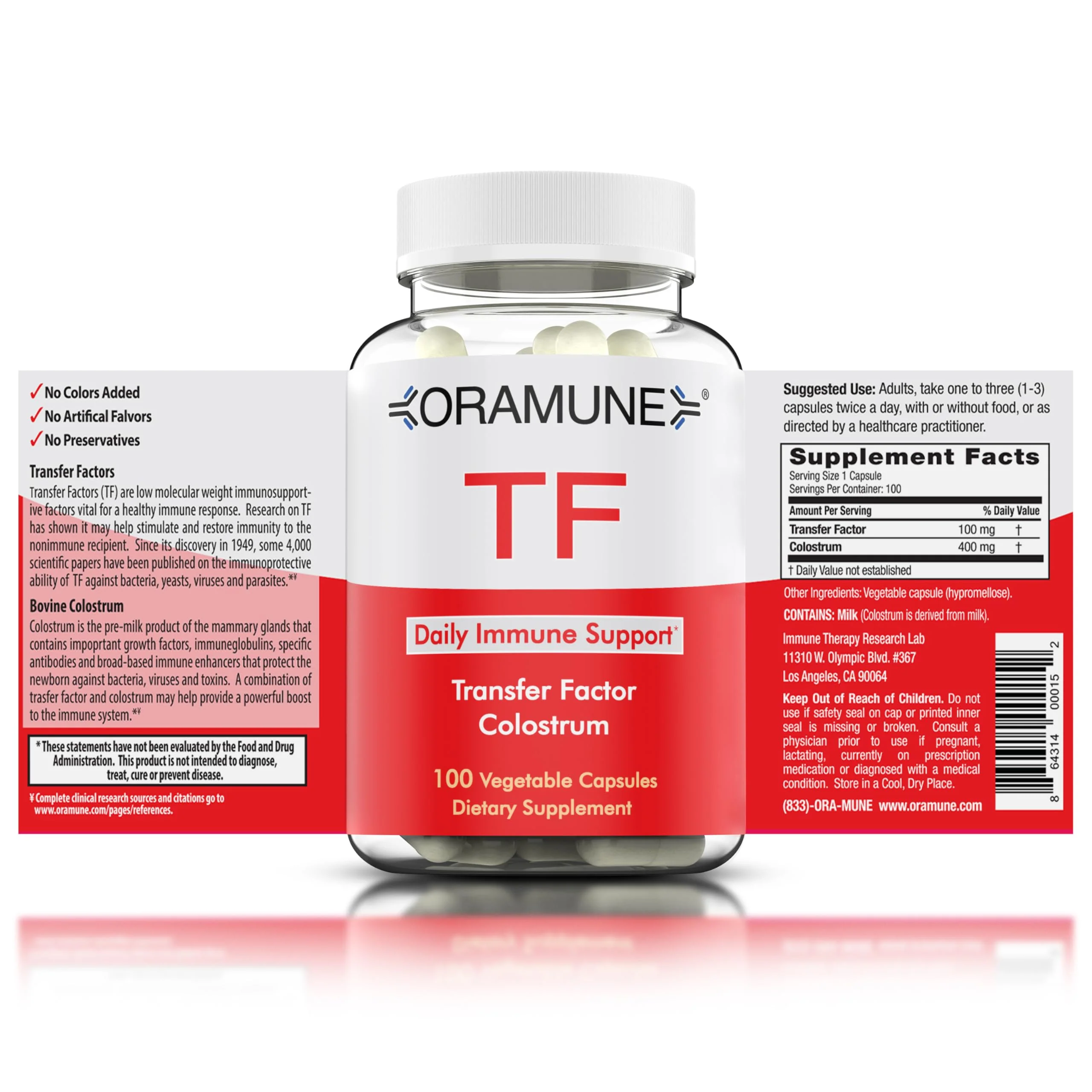 Oramune Transfer Factor & Colostrum Supplement | Bovine Colostrum Capsules for Immunity & Wellness - 100 Capsules - Image 7