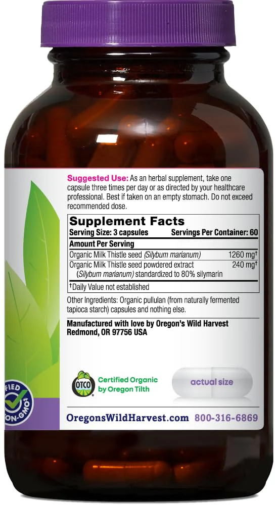 Oregon's Wild Harvest Milk Thistle Organic Non-GMO Vegan Capsules – 180 Count - Image 8