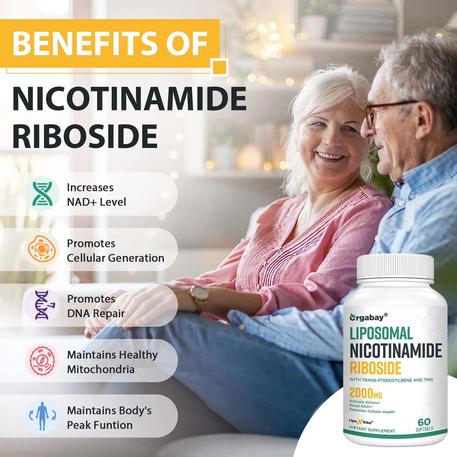 Orgabay Liposomal Nicotinamide Riboside 2000 MG with TMG and Pterostilbene – NAD+ Support for Healthy Aging, 120 Count - Image 6