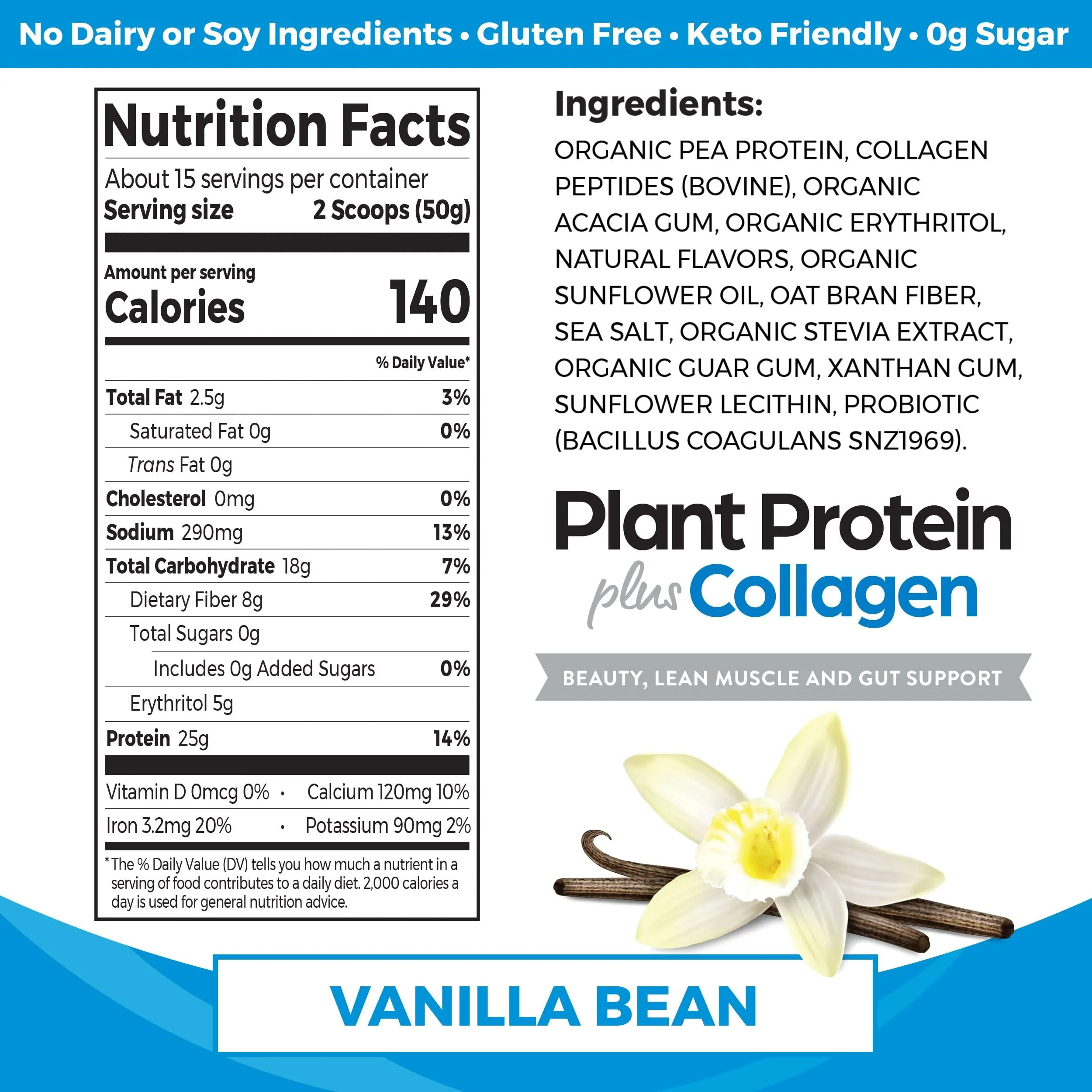Orgain Protein Powder + Collagen, Vanilla Bean — 25g Protein, 10g Collagen, 1B Probiotics, Gluten Free - Image 2