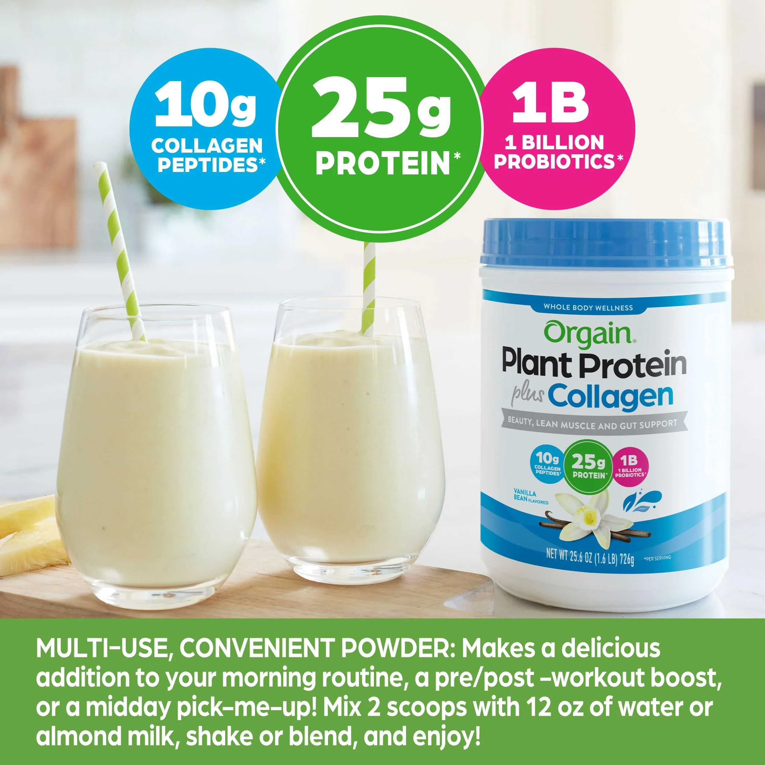 Orgain Protein Powder + Collagen, Vanilla Bean — 25g Protein, 10g Collagen, 1B Probiotics, Gluten Free - Image 4