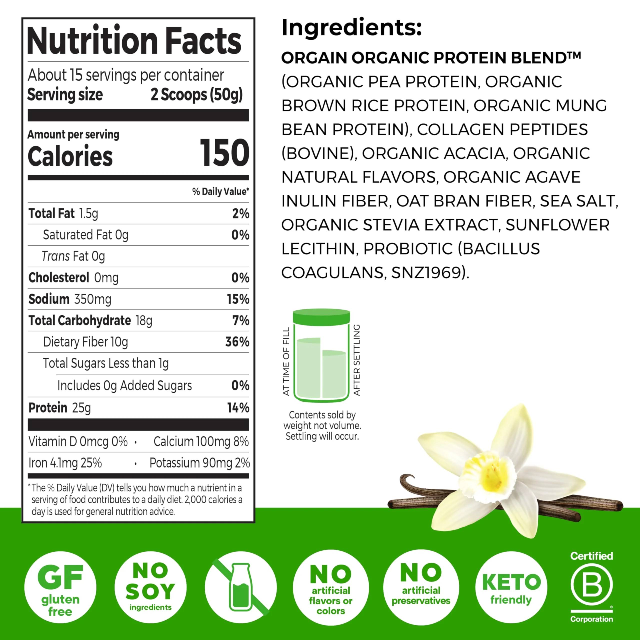 Orgain Protein Powder + Collagen, Vanilla Bean — 25g Protein, 10g Collagen, 1B Probiotics, Gluten Free - Image 9