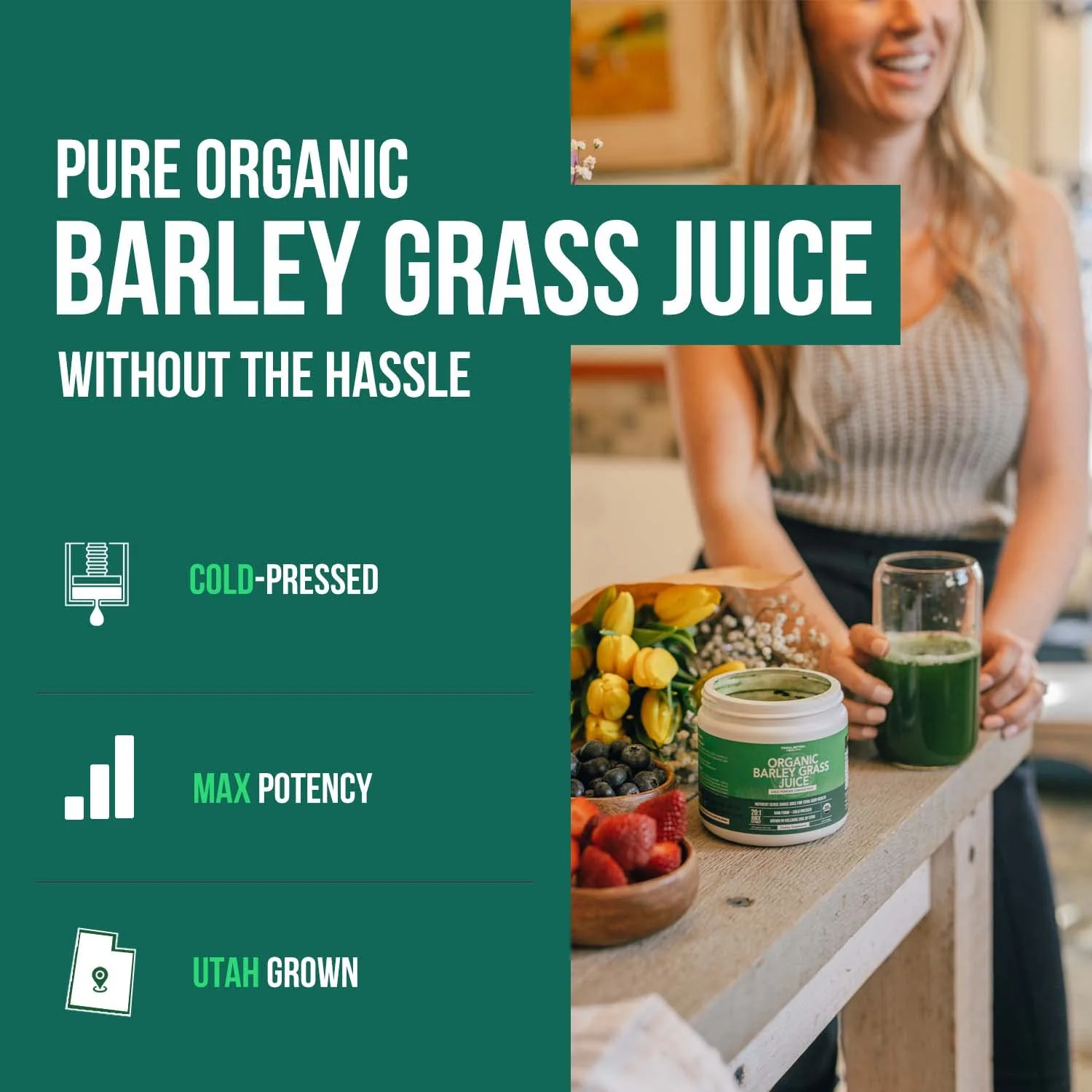 Organic Barley Grass Juice Powder – Utah Volcanic Soil, Raw & BioActive, Cold-Pressed CO2 Dried, Gluten Free, GMO Free, Vegan – 5.3 oz - Image 2