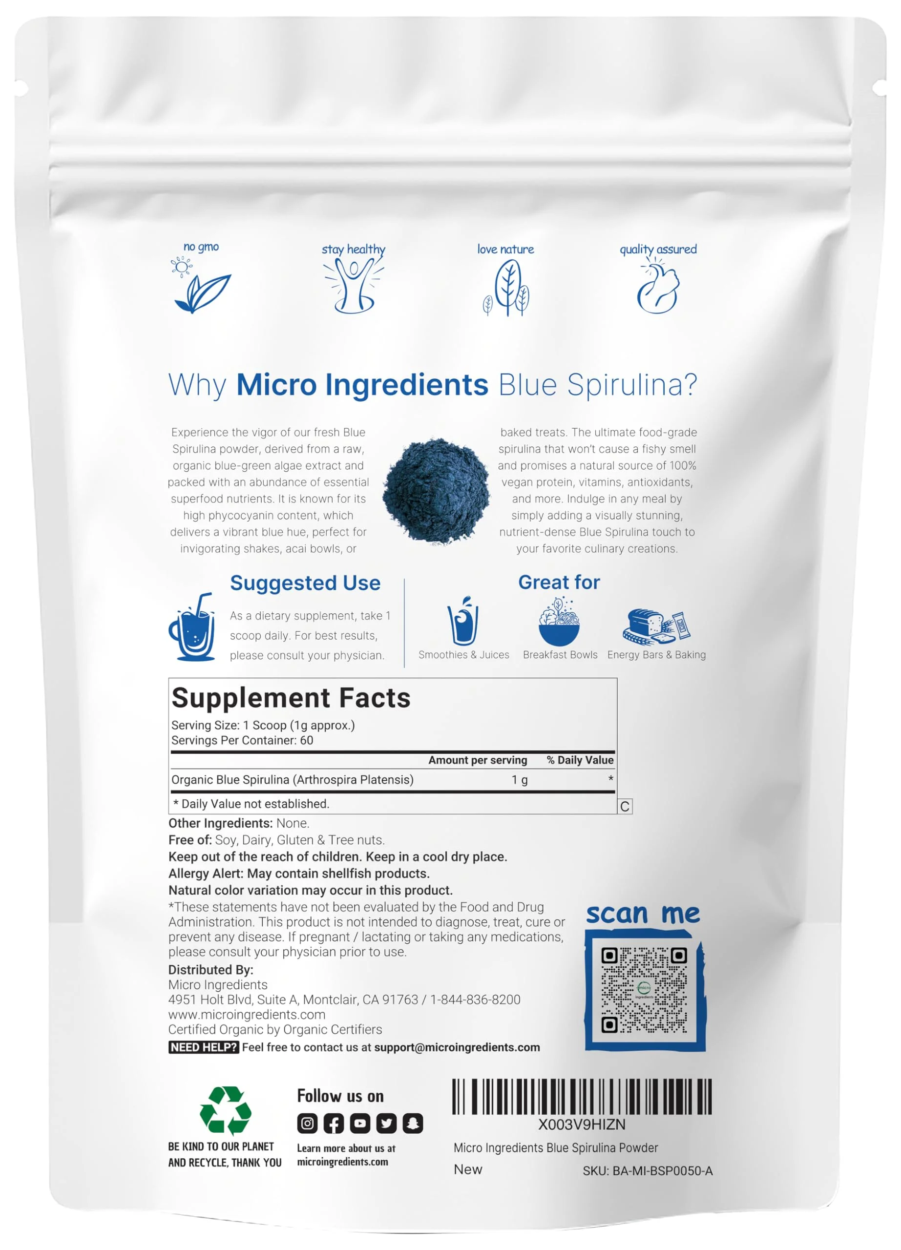 Organic Blue Spirulina Powder (Phycocyanin Extract) – 60 Servings – 100% Vegan - Image 2