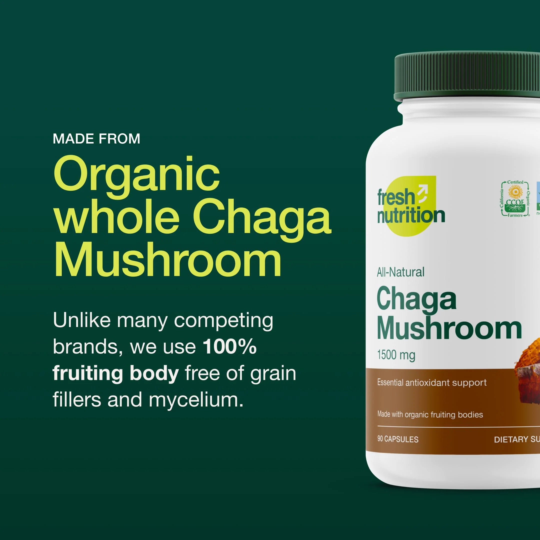 Organic Chaga Mushrooms – DNA Verified 1500mg per Serving – Non-GMO, Gluten & Soy Free, Vegan (Pack of 2) - Image 3
