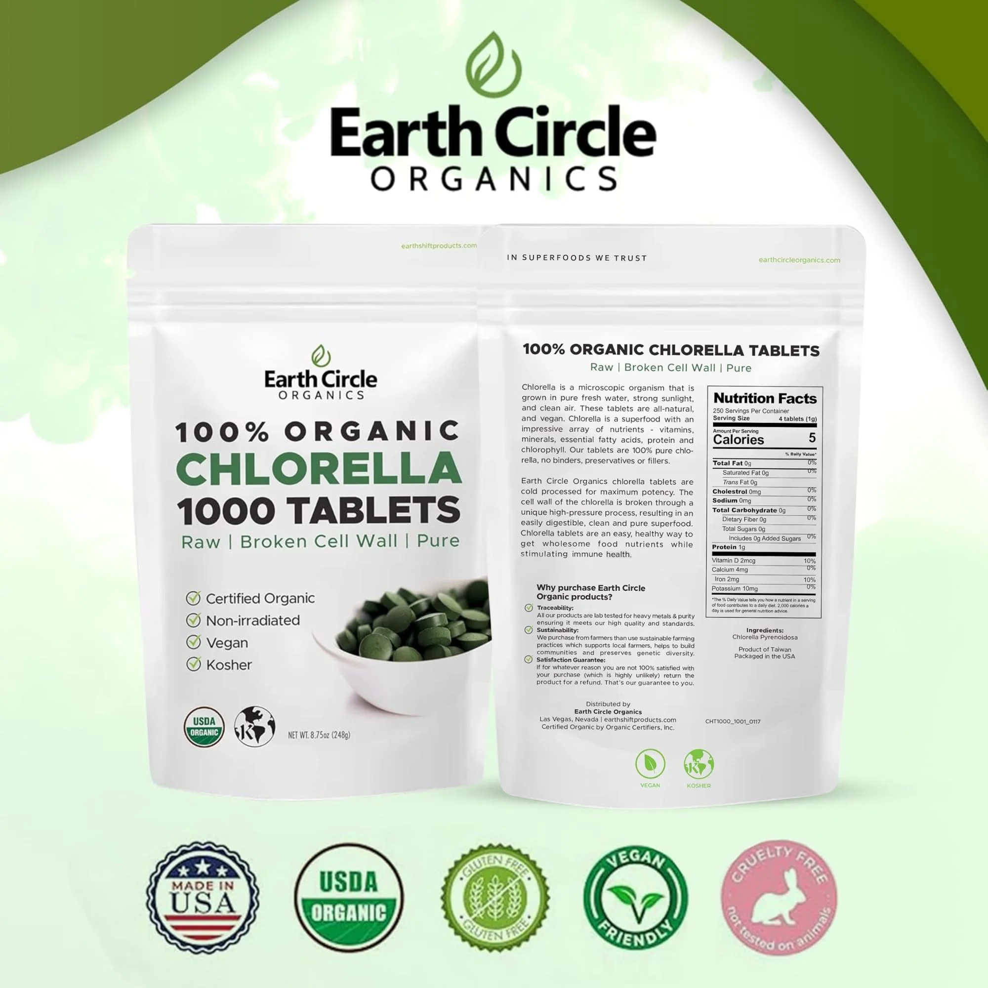 Organic Chlorella Tablets 1,000 Count | High Potency Superfood | Vegan, Kosher, Non-GMO - Image 4