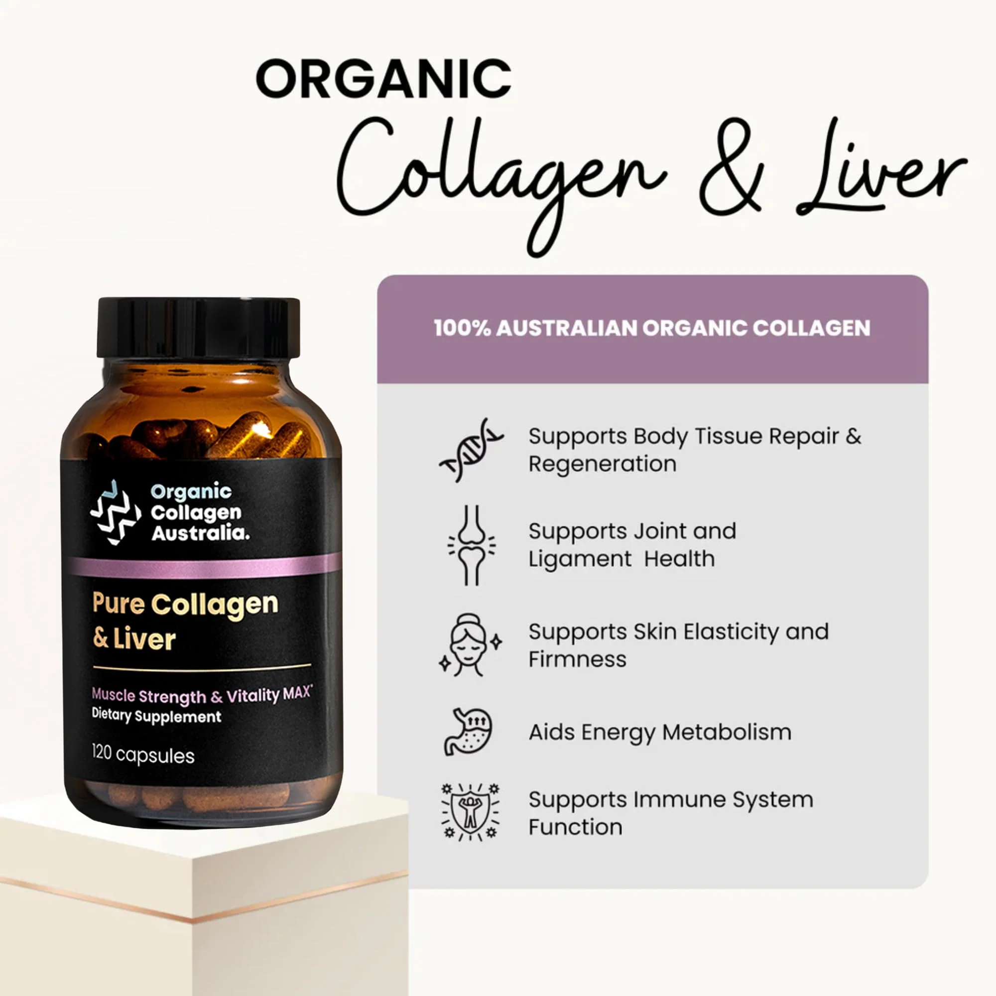 Organic Collagen Australia Pure Collagen & Liver Capsules – 120 Capsules - Image 2