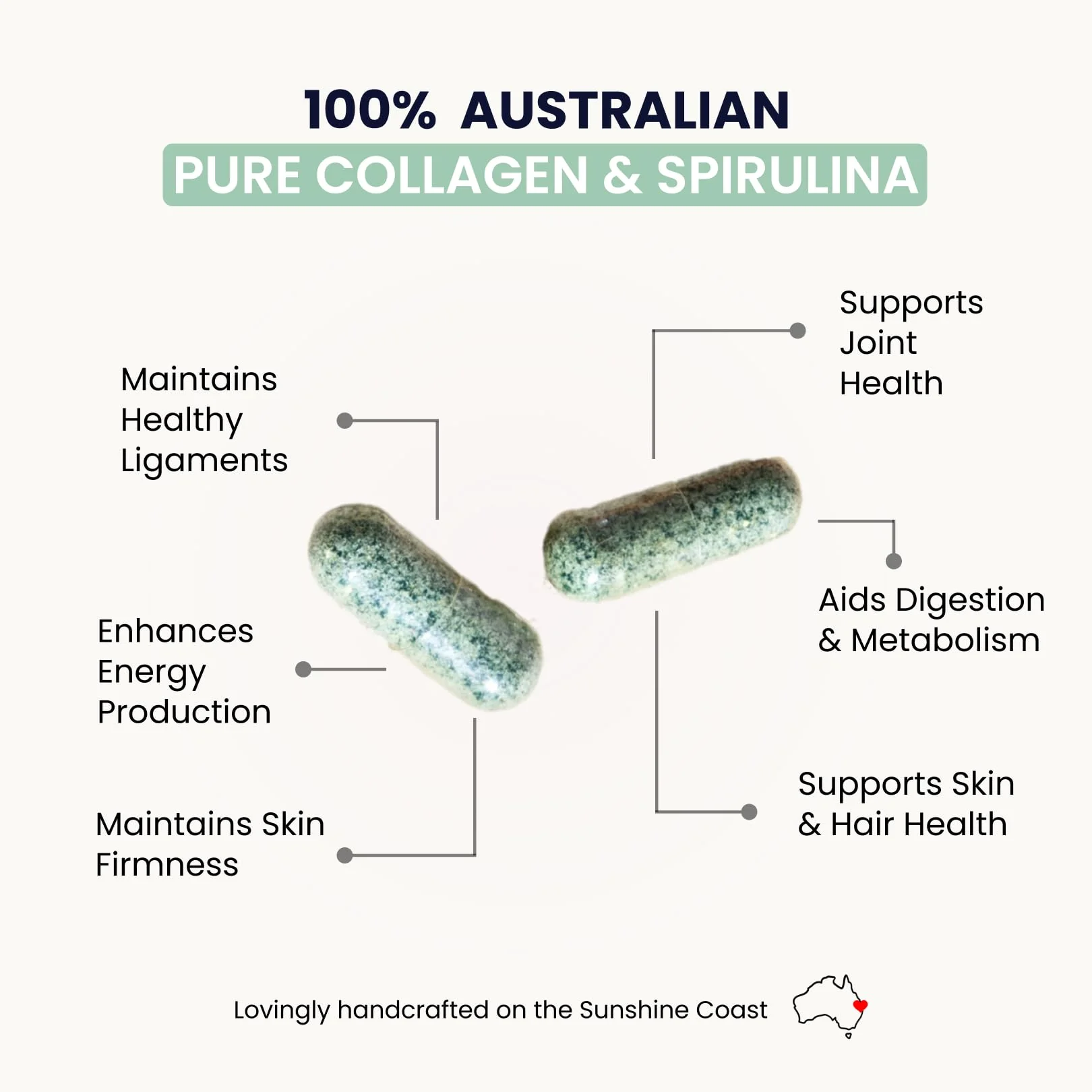 Organic Collagen Australia – Pure Collagen & Spirulina Capsules (120 Capsules) - Image 3