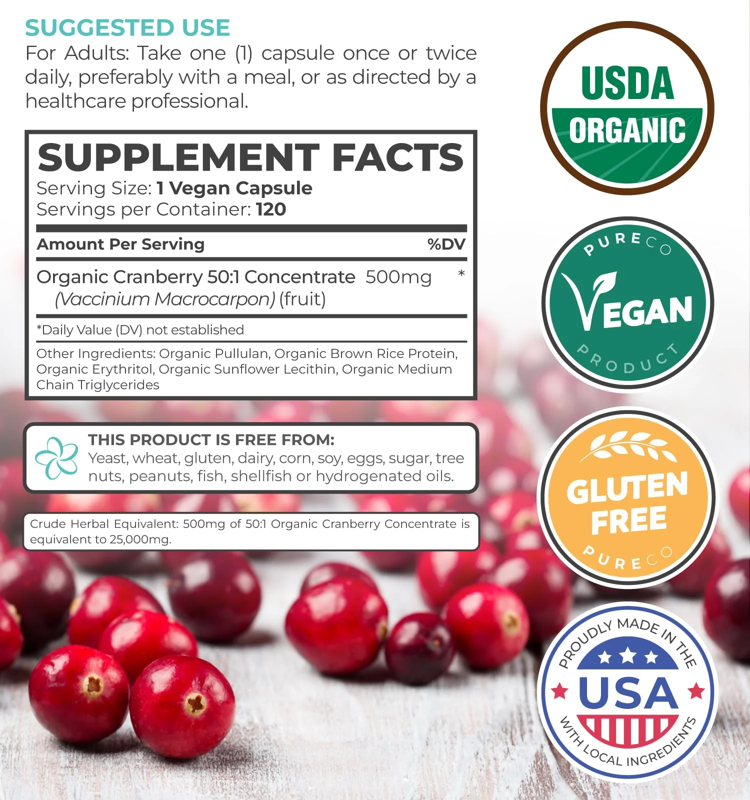 Organic Cranberry Extract Capsules — 50X Potency Cranberry Pills (4 Month Supply) — Vegan, Non-GMO, USDA Organic - Image 5