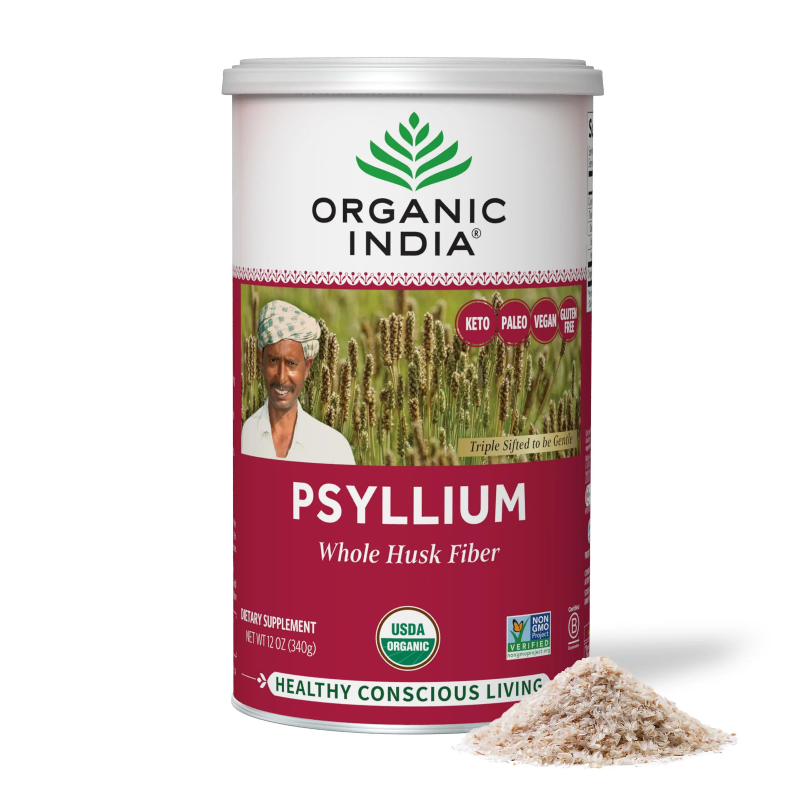 Organic India Psyllium Herbal Powder – Whole Husk Fiber, 12 oz Canister, 3 Pack | Keto, Vegan, Gluten-Free, USDA Organic - Image 7