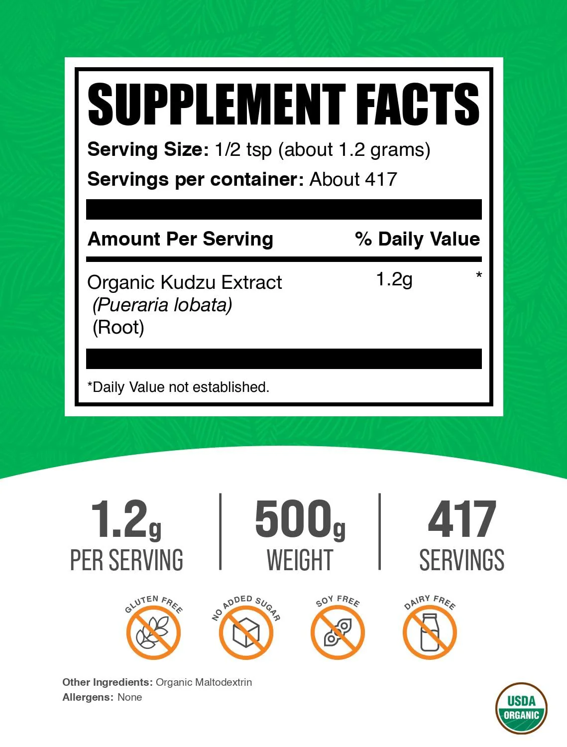 Organic Kudzu Root Extract Powder - 500g (1.1 lb) - Gluten Free | BulkSupplements.com - Image 2