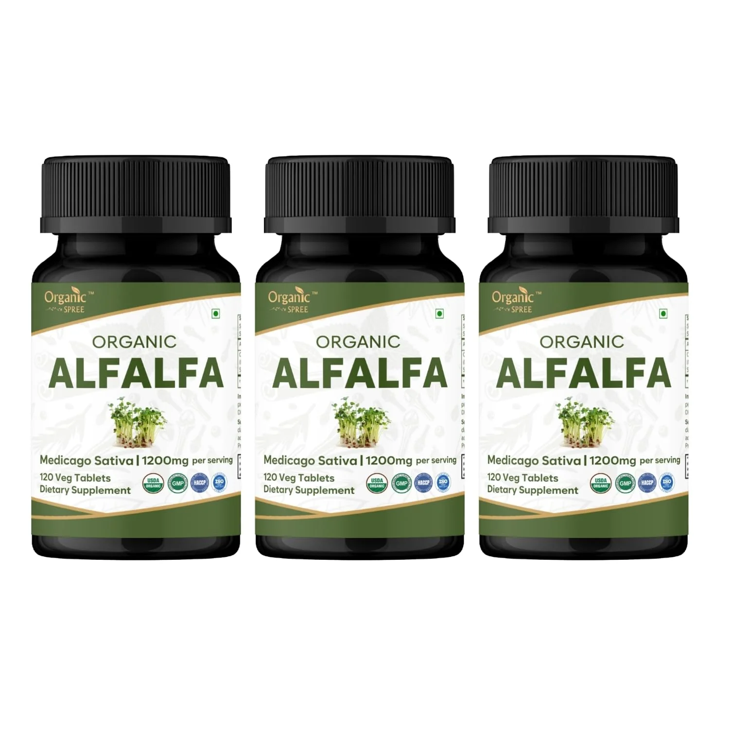 Organic Spree Alfalfa 120 Tablets | Medicago Sativa | USDA Organic | Pack of 3