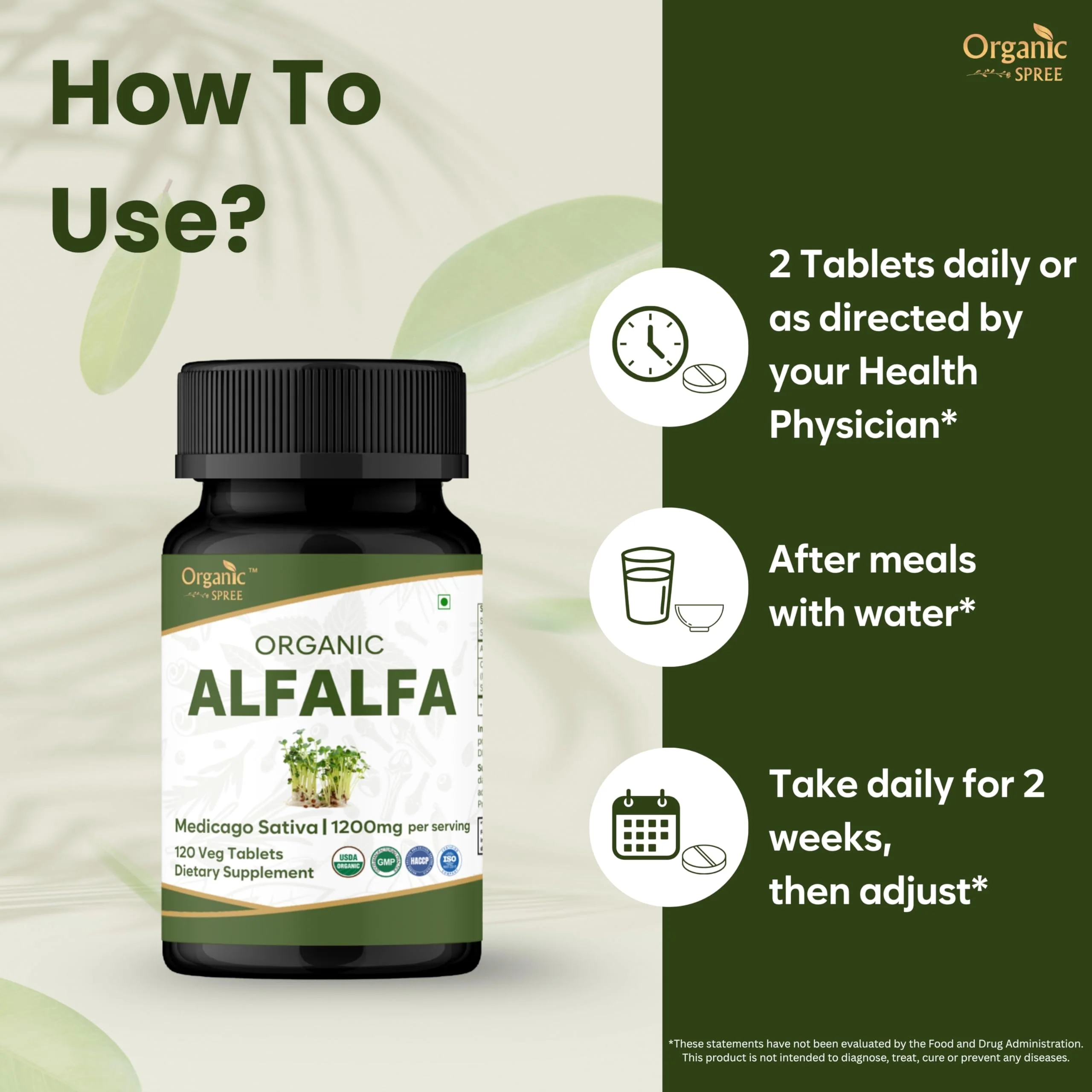 Organic Spree Alfalfa 120 Tablets | Medicago Sativa | USDA Organic | Pack of 3 - Image 6