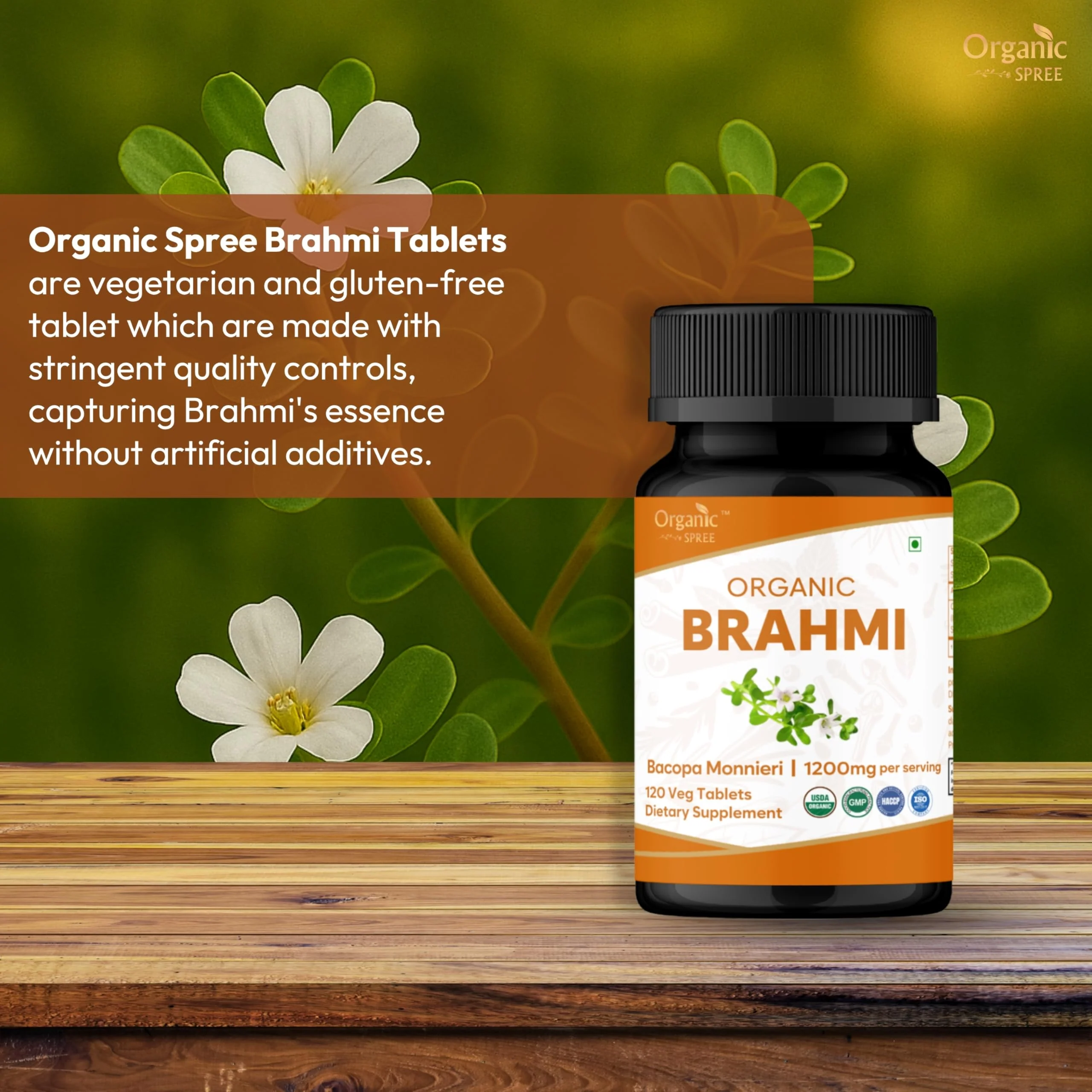 Organic Spree Brahmi Bacopa Monnieri 120 Tabs – USDA Organic – Focus & Memory – Pack of 2 - Image 3