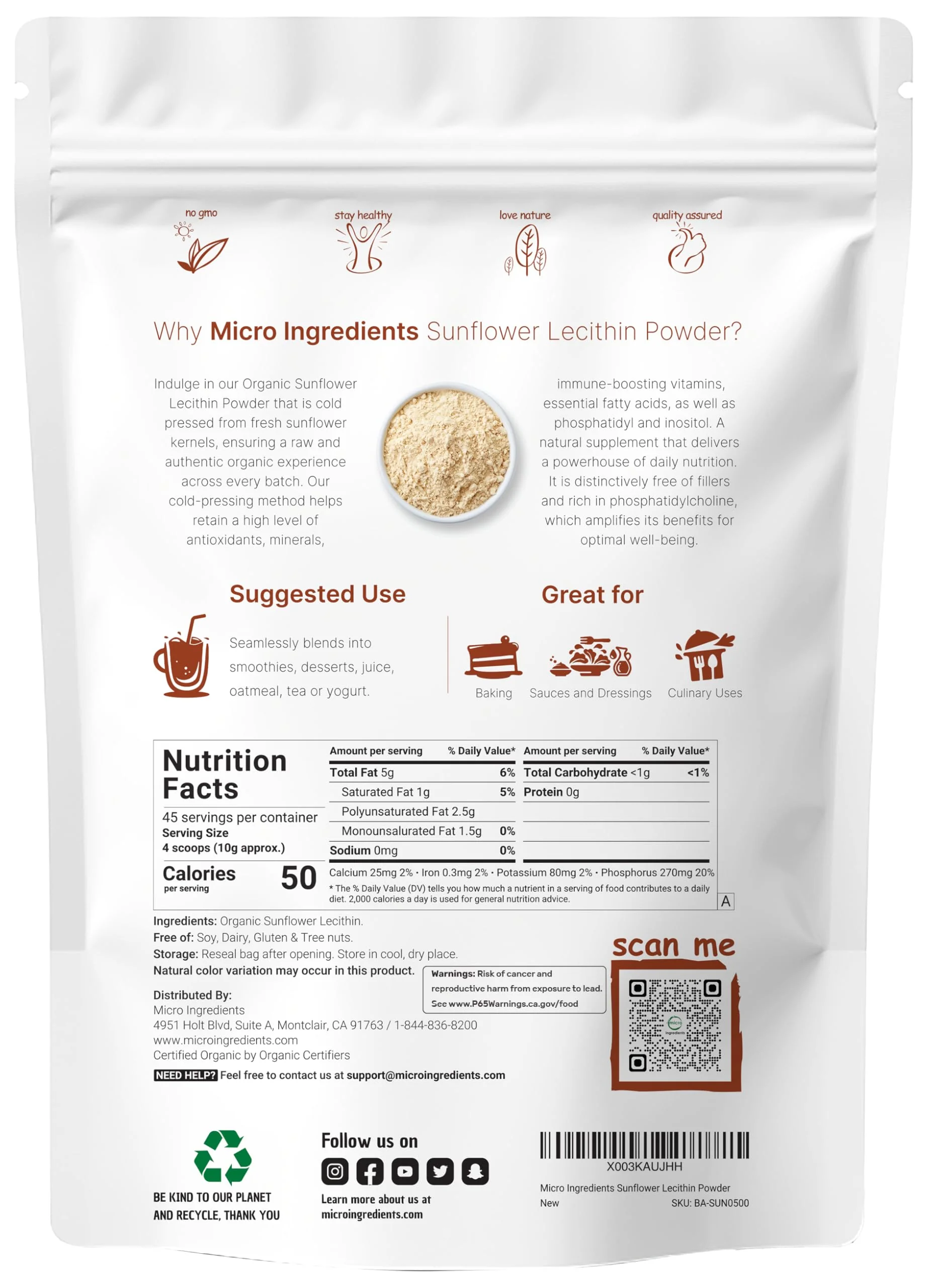 Organic Sunflower Lecithin Powder – 1 lb, Cold Pressed & Non-GMO - Image 2