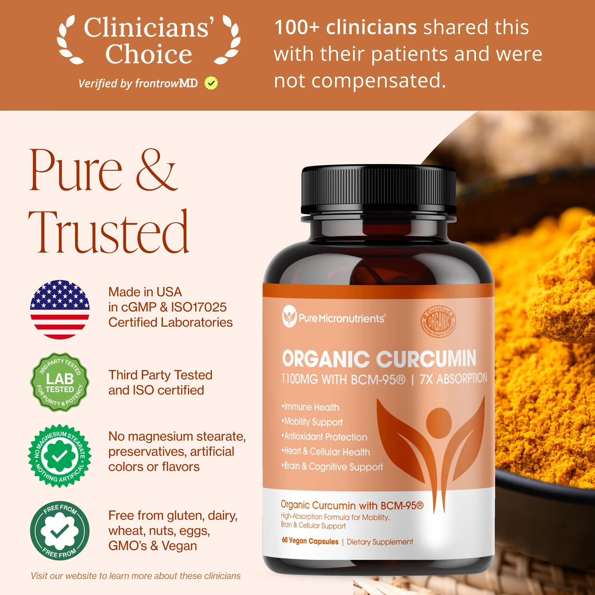 Organic Turmeric Curcumin with BCM-95 & Black Pepper – Inflammation, Brain & Immune Health | 60 Vegan Capsules - Image 2