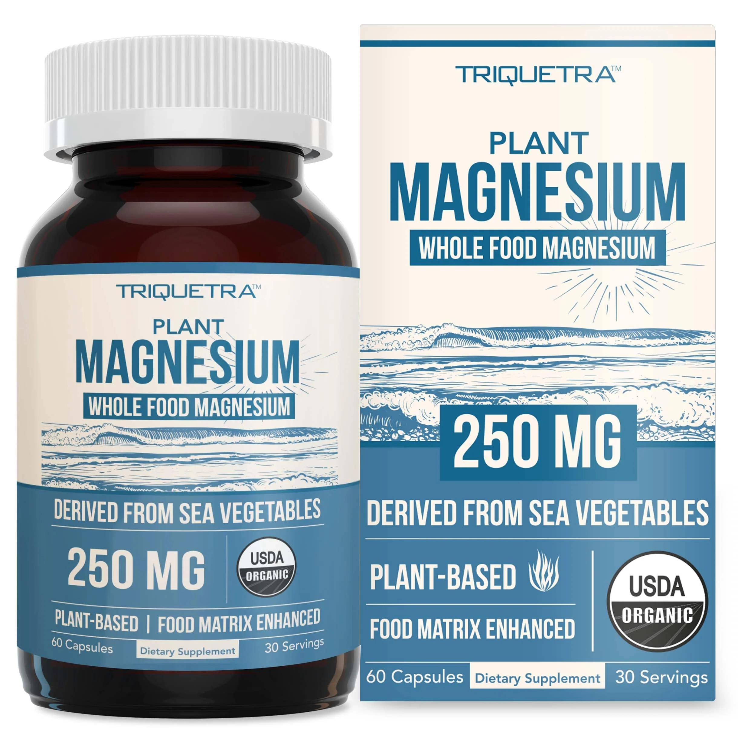 Organic Whole Food Magnesium Supplement - Plant-Based Sea Vegetable Complex, 250 mg per Serving | 60 Capsules