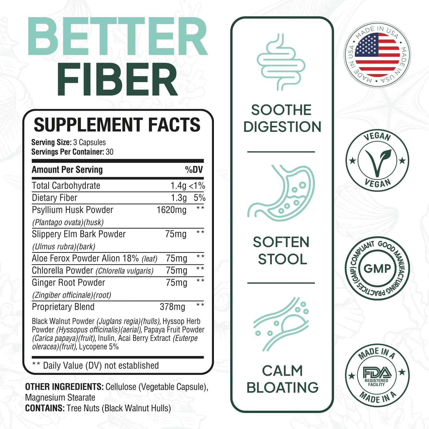 Organics Ocean Better Fiber - Daily Fiber Supplement for Softer Stool - 90 Capsules - Image 2