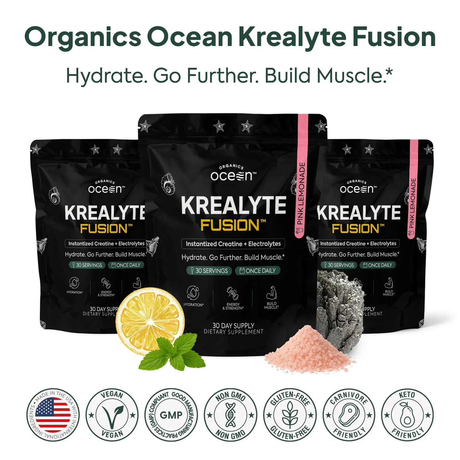 Organics Ocean Krealyte Fusion: Instantized Creatine Monohydrate + Electrolytes, Pink Lemonade, 30 Servings - Image 7