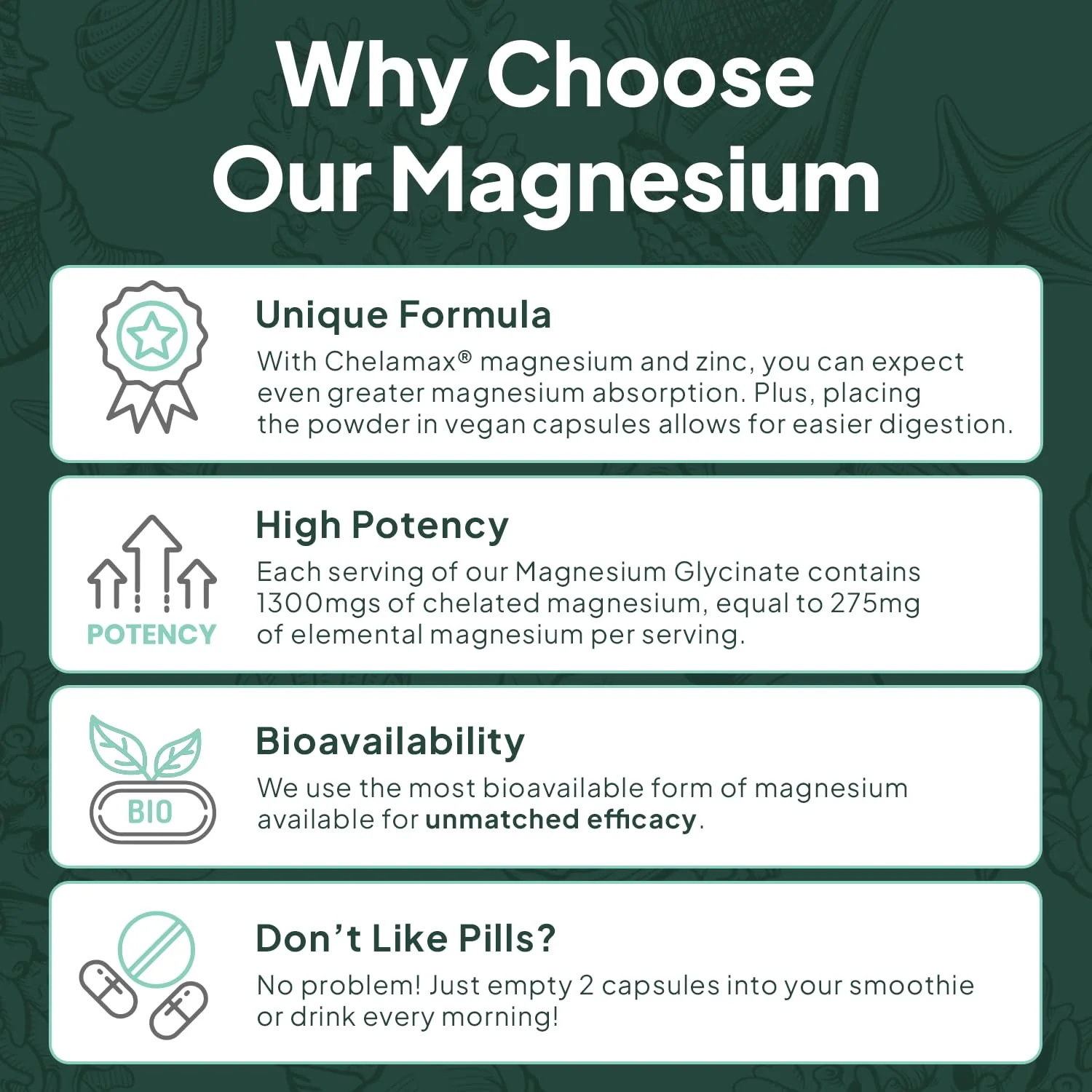 Organics Ocean Magnesium Glycinate with Zinc – Maximum Strength Chelated Magnesium (90 Capsules) - Image 6