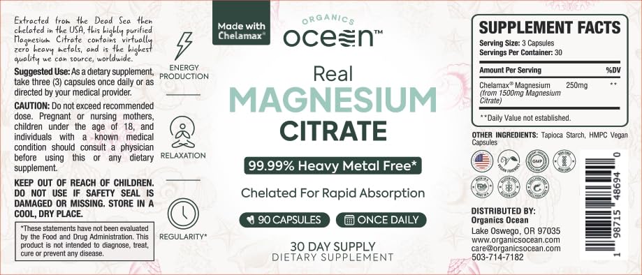 Organics Ocean Real Magnesium Citrate – High-Absorption Chelated Magnesium for Energy, Relaxation, and Regularity – 6 Pack - Image 7
