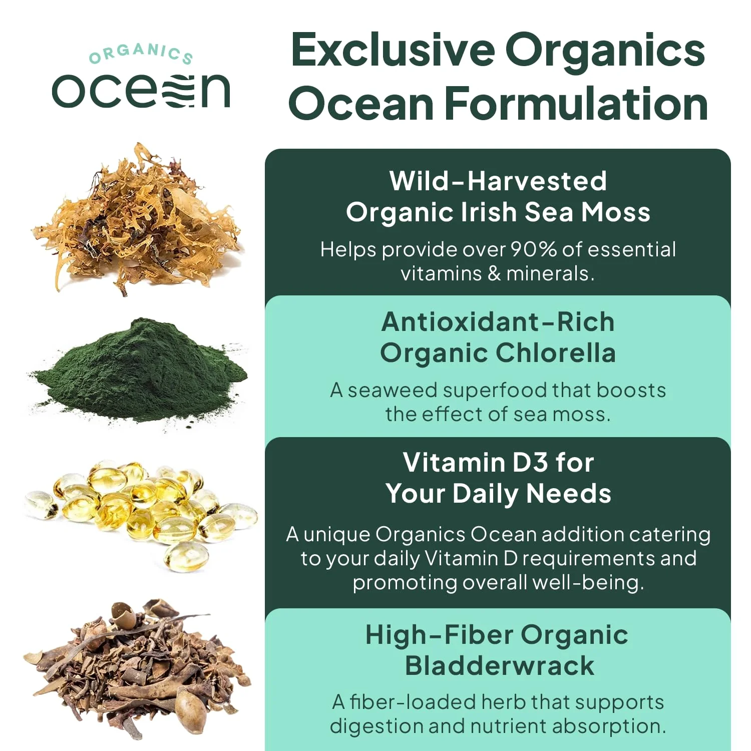Organics Ocean Wild Sea Moss Capsules – Organic Irish Sea Moss, Chlorella, Bladderwrack & Vitamin D3 (3 Bottles) - Image 12