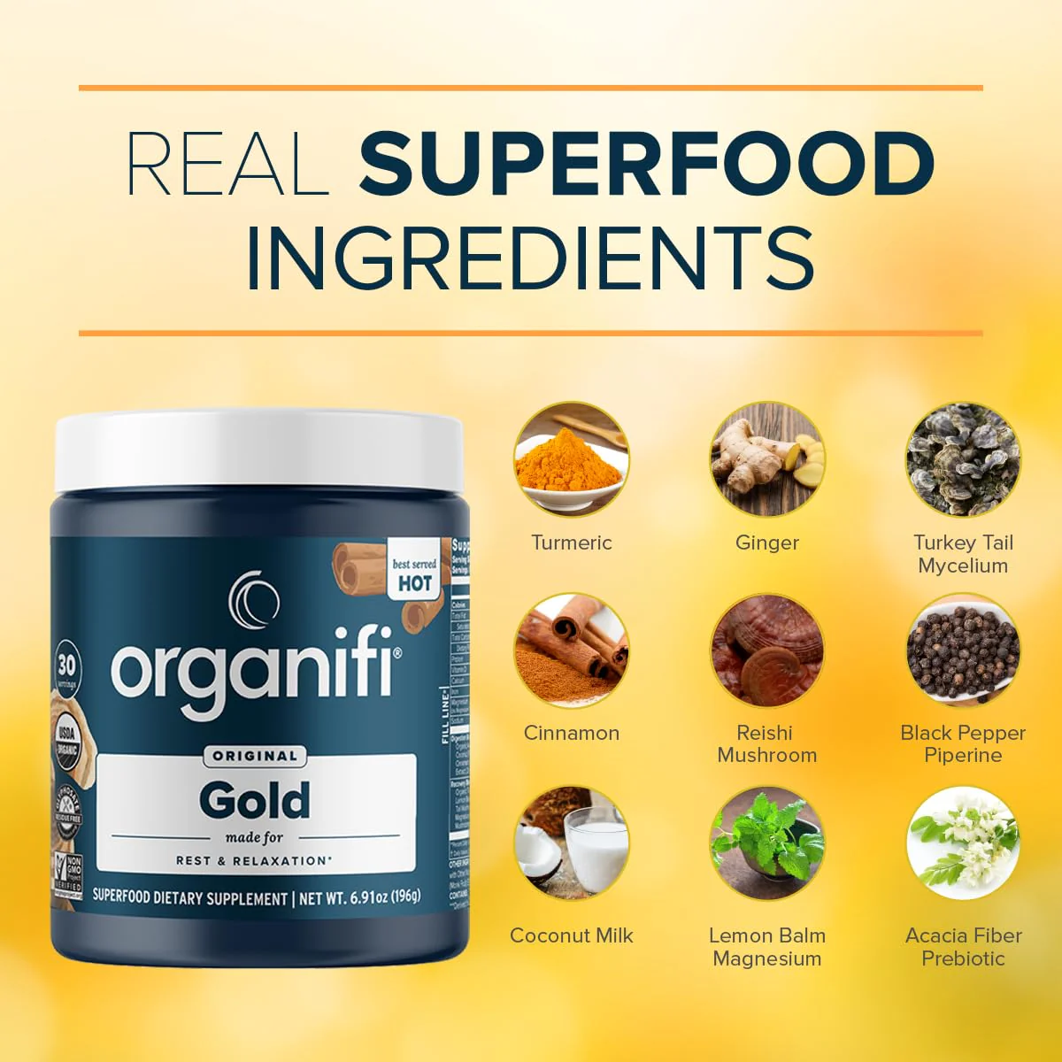 Organifi Gold — Nighttime Relaxation Powder with Turmeric & Reishi, 30 Servings - Image 10