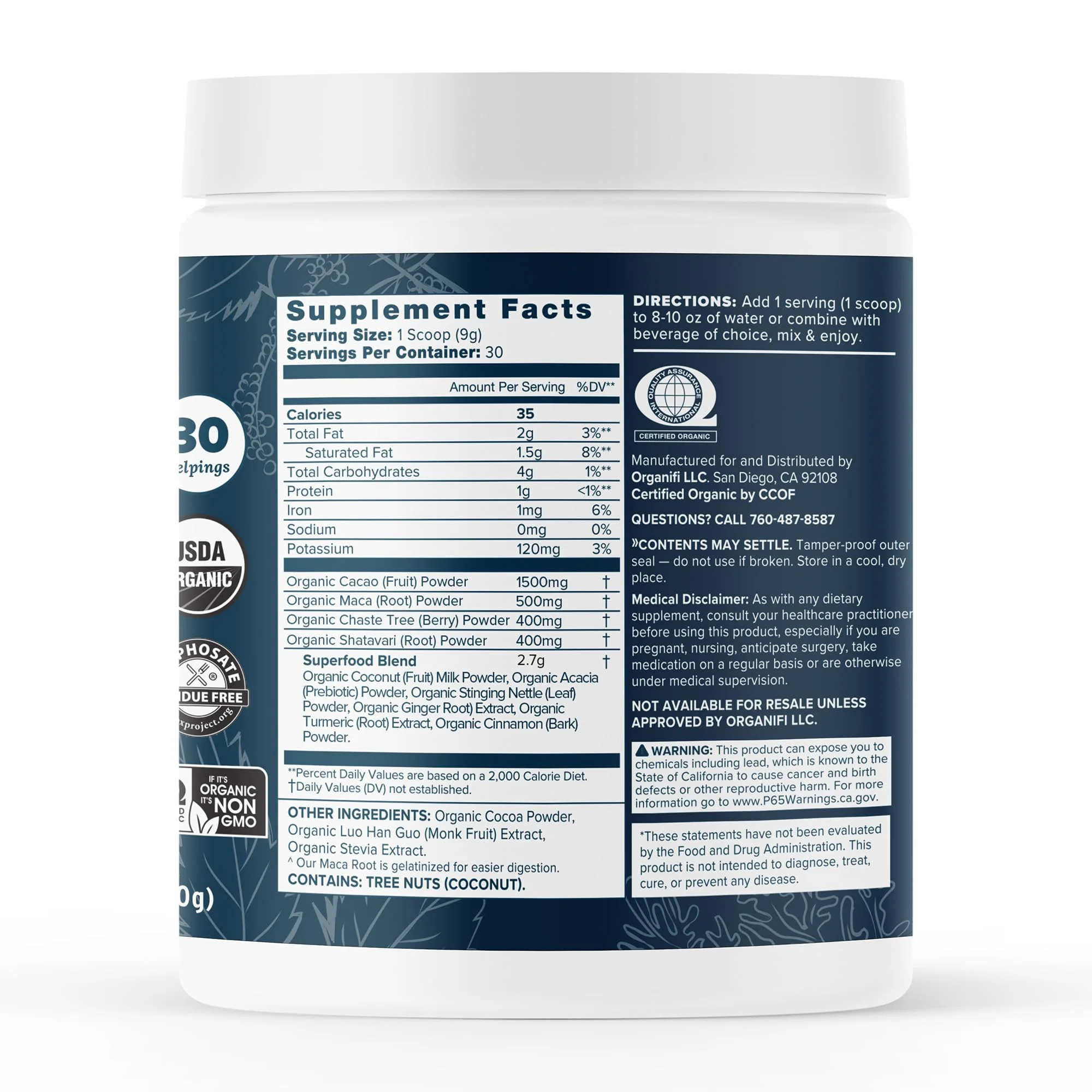 Organifi Harmony: Hormone Support for PMS Relief & Energy | Gluten Free & Vegan Cacao Powder, 30 Servings - Image 3